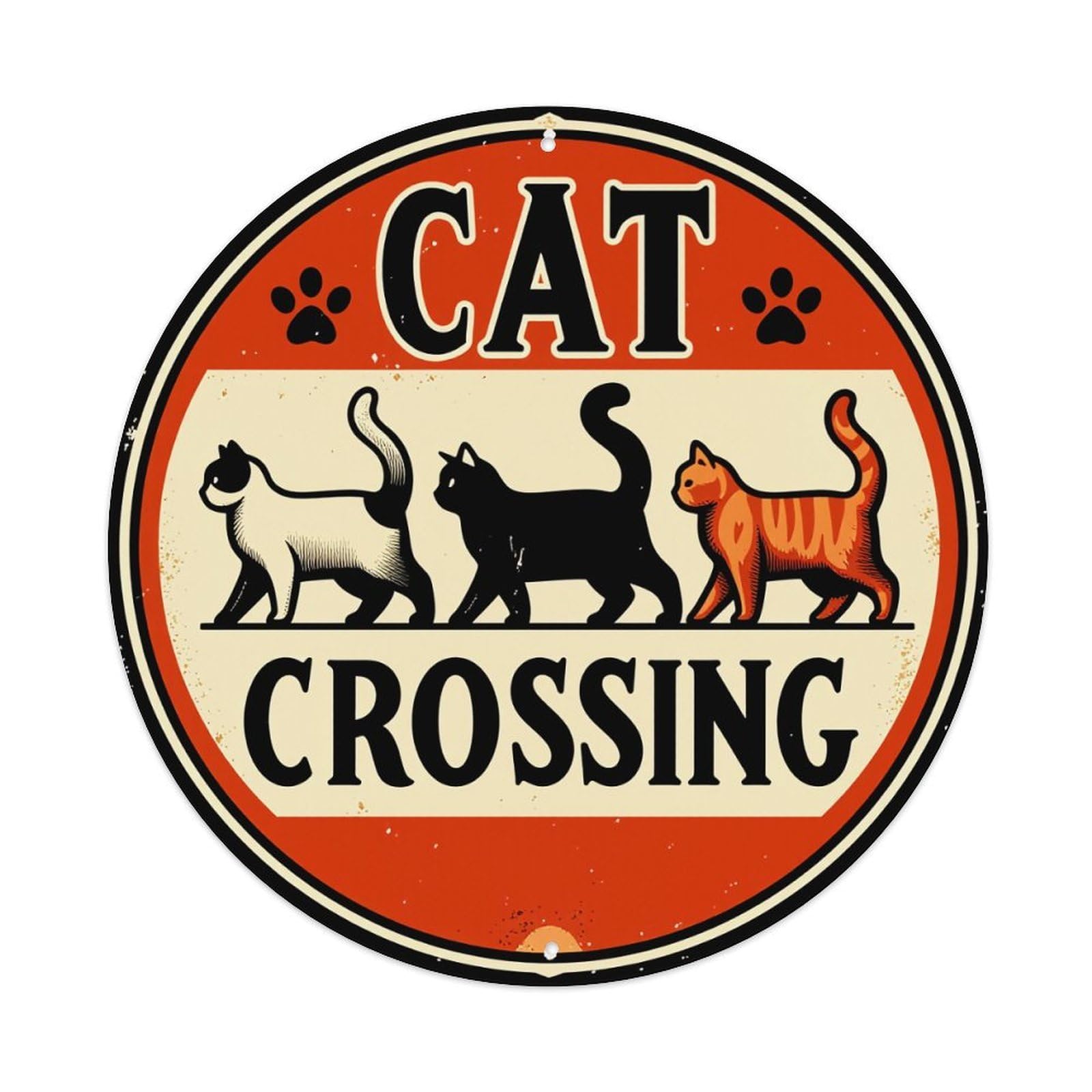 Cat Crossing Sign With Three Cats Round Tin Sign Vintage Metal Sign Home Bar Garden Indoor & Outdoor Wall Decor Retro Metal Poster 8x8 Inch