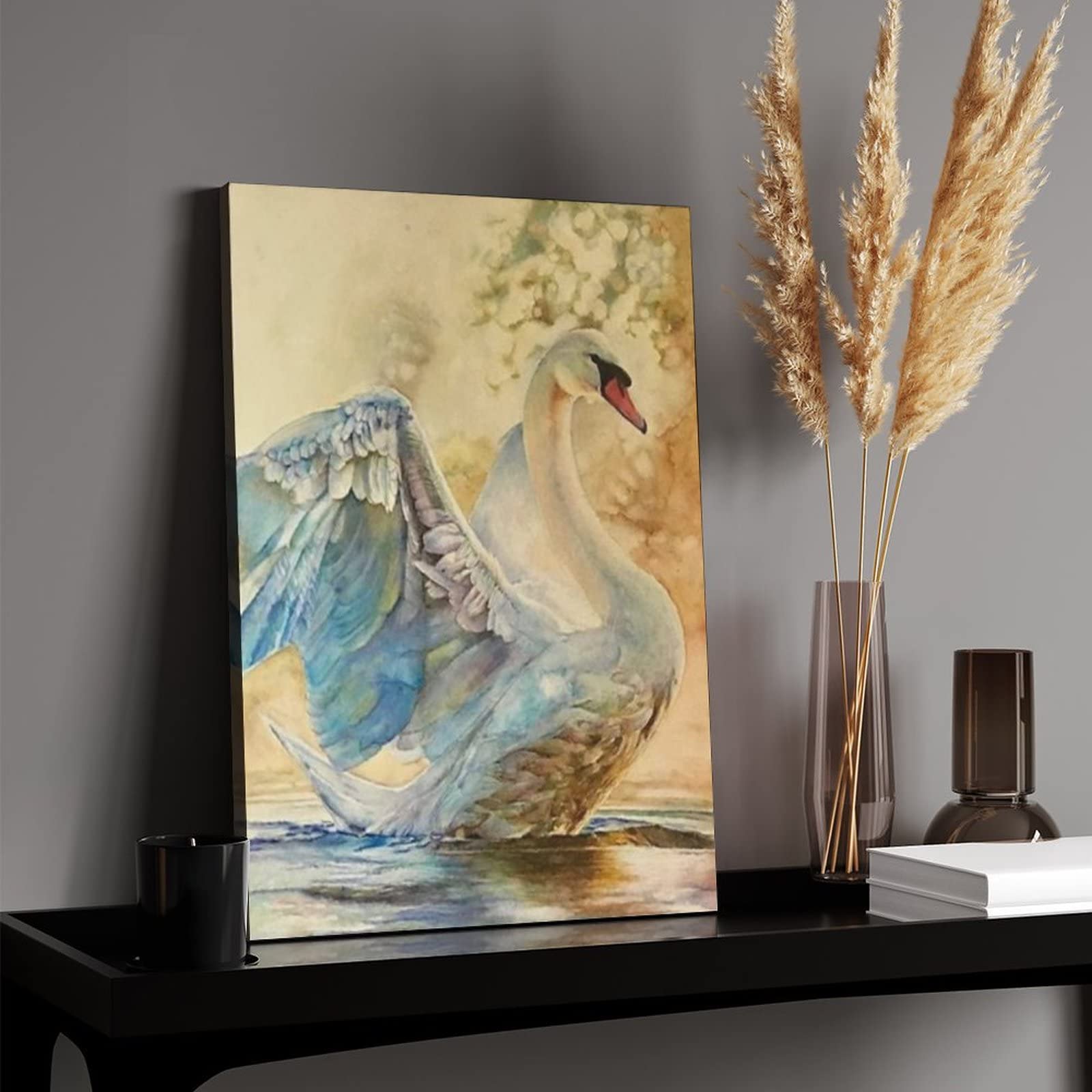 絵 水彩画  インテリア ベネチア風景画 K. Ziorch 港の風景 ガラス入り木製額縁付き