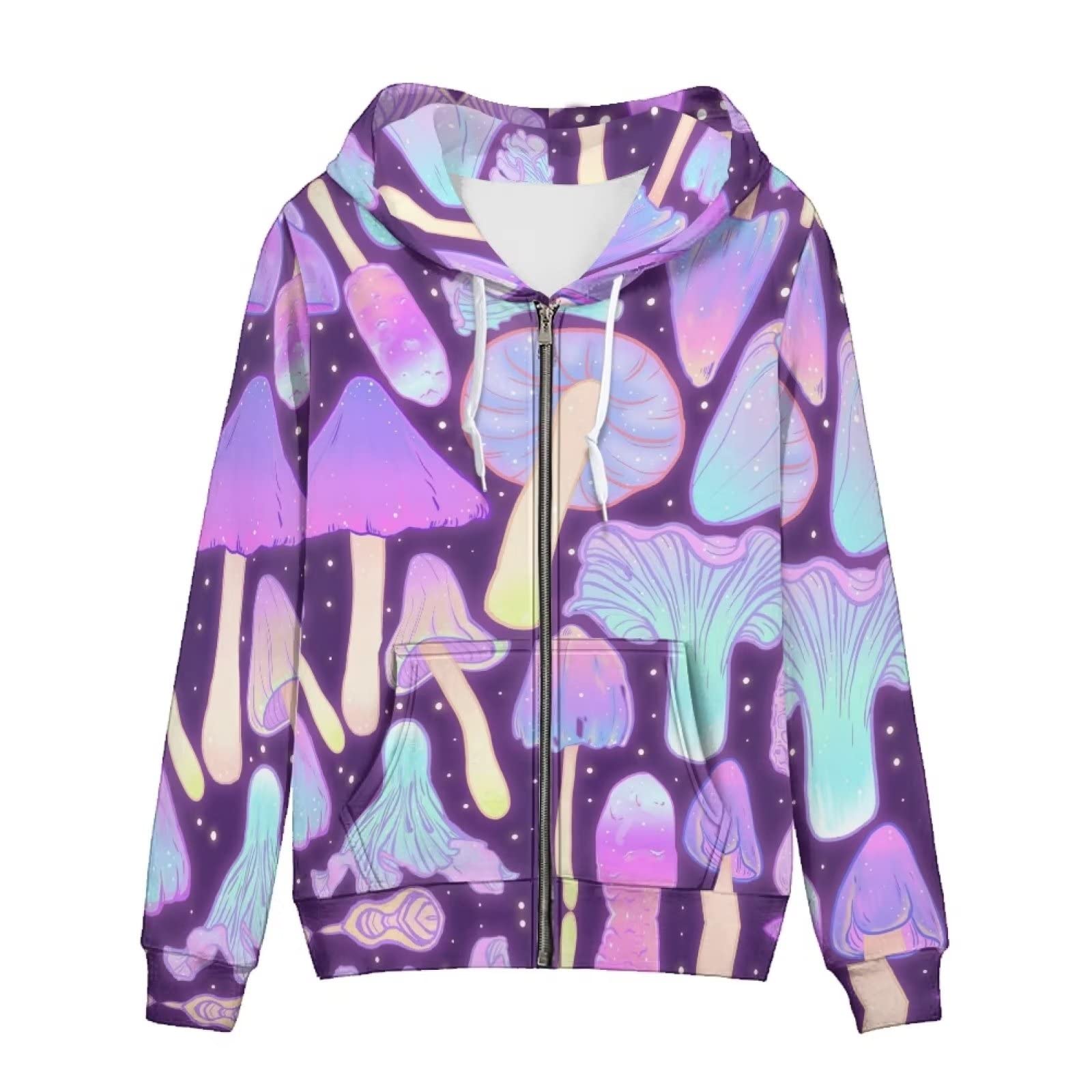 HUIACONG Bluza z kapturem z zamkiem błyskawicznym dla kobiet rozmiar XS-5XL nastolatki bluza z kapturem, Różowy Grzyb Gwieździsty, L