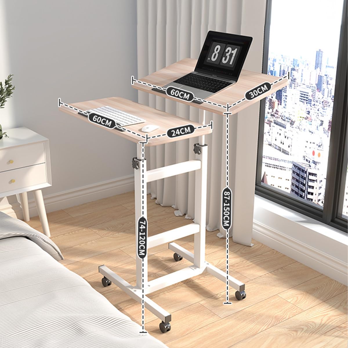 Momozone Mobile Standing Desk, Height Adjustable Laptop Tablet, Mobile Sit Stand Desk Computer Workstation for Home Office with Wheels