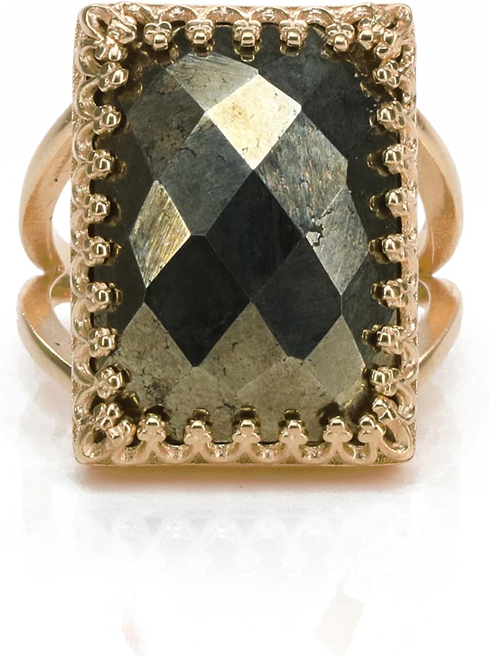 Unique Pyrite Stone Ring in 14k Gold - Artisan Statement Jewelry - Handmade Rings for Women - Fashion, Engagement, Wedding, Everyday Jewelry - Customizable with Engraving