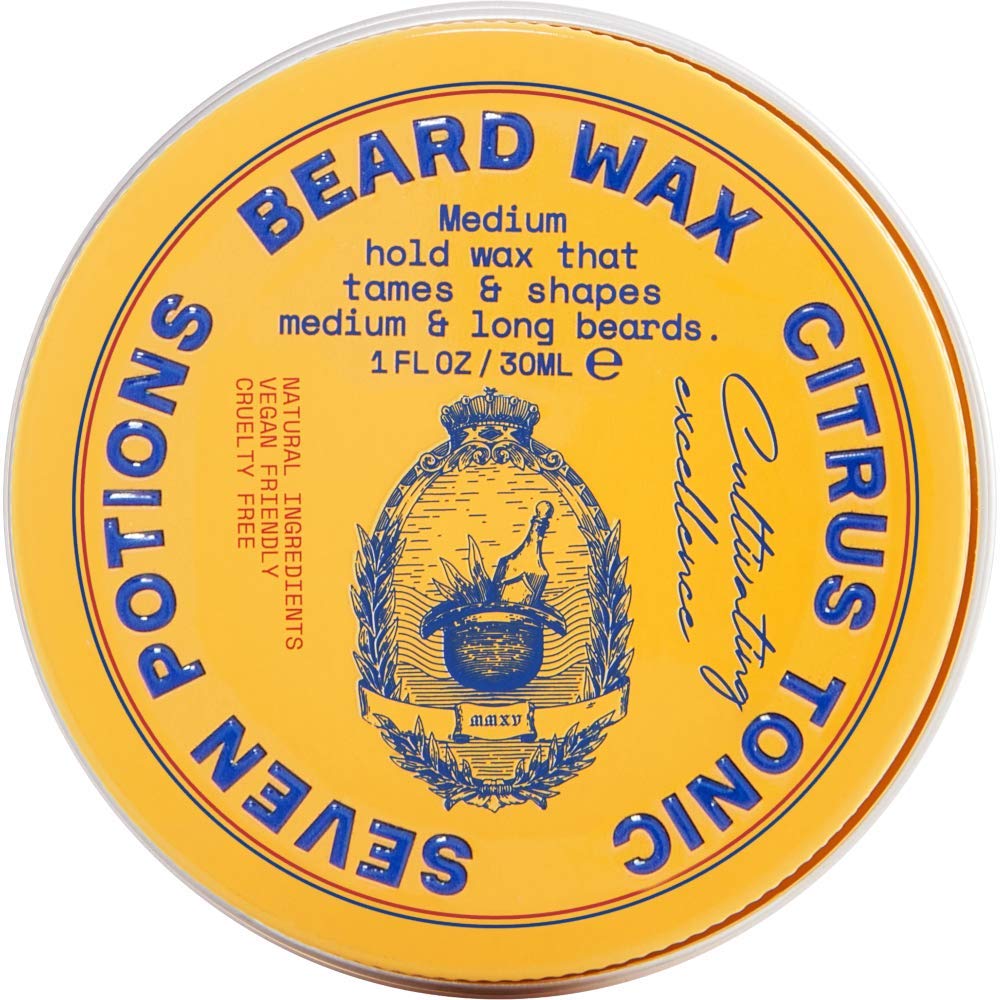 SEVEN POTIONS Beard Wax for Men — Medium Hold Styling Wax to Shape And Nourish Your Beard — All-Natural, Vegan, Cruelty Free — Citrus Tonic (1 FL OZ)