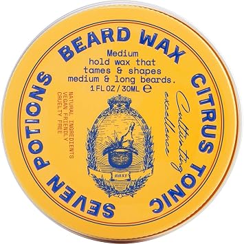 SEVEN POTIONS Beard Wax for Men Medium Hold Styling Wax to Shape And Nourish Your Beard All-Natural, Vegan, Cruelty Free Citrus Tonic 1 FL OZ