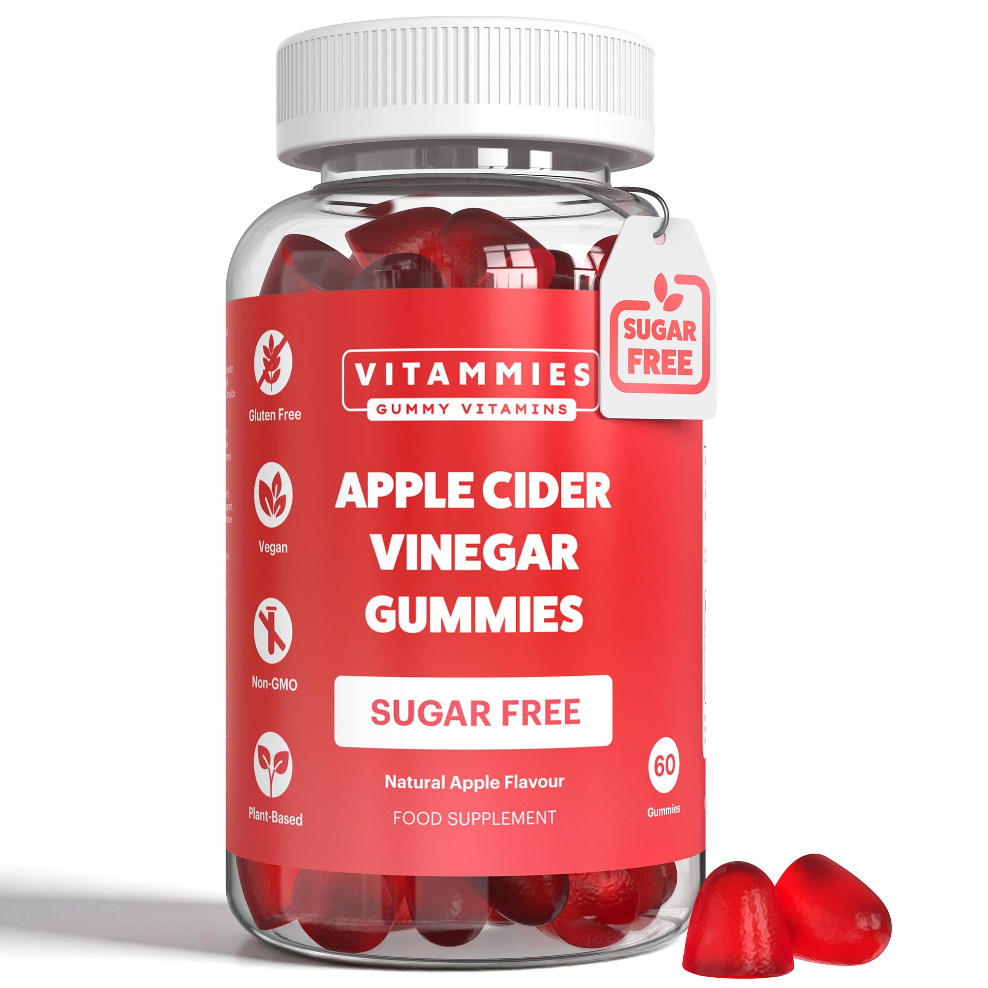 Vitammies Vegan Apple Cider Vinegar Gummies – Natural Fruit Flavour & Daily Vitamin C, B12 & B9 – Gelatine-Free, Non-GMO, Gluten & Sugar-Free & Vegan Apple Cider Gummies – 60 Count Gummy Vitamins