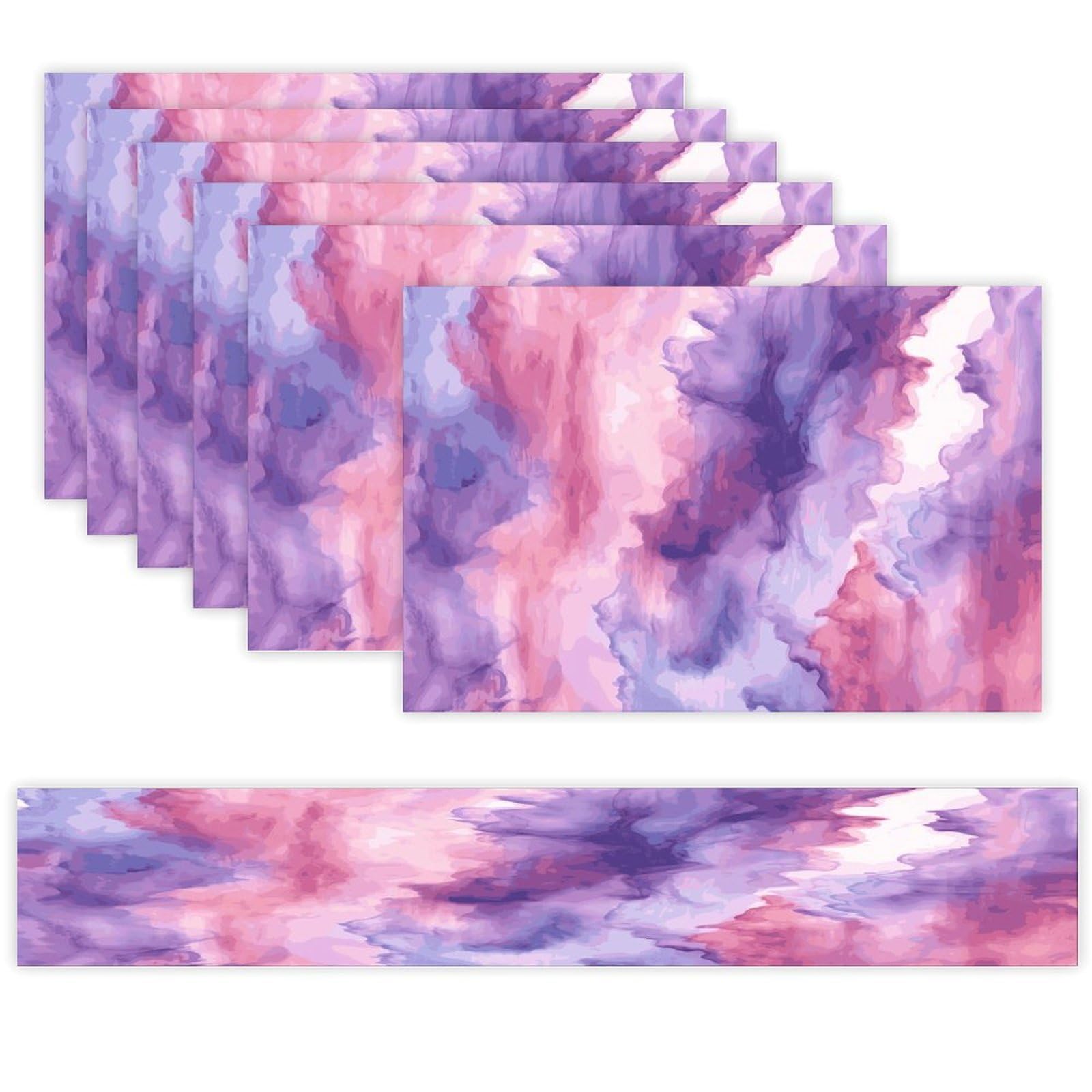 Abstract Watercolor Purple Table Runner and Placemats Set of 6 Wipe Clean Heat Resistant Table Mat with Table Runner Decorations Flax Linen Place Mat Set for Home Kitchen Party Supplies