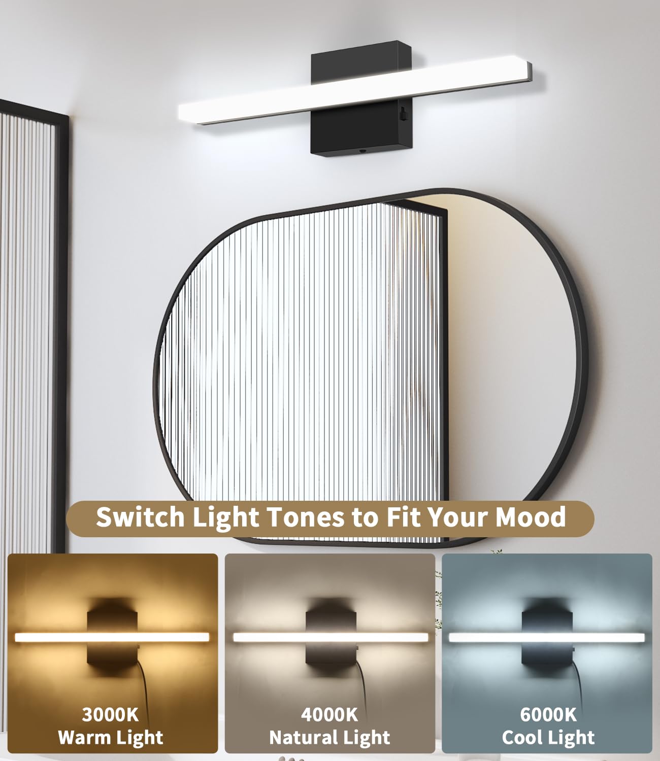 Lampe de Miroir Salle de Bain 40CM, LED 3000-6000K avec Interrupteur Température, Applique Murale Moderne avec Abat-Jour Acrylique, Économie d’Énergie Durable, Parfaite pour une Ambiance Chaleureuse
