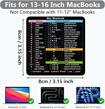 (3-Pack) Mac OS Shortcuts Sticker, Mac OS Shortcuts Sticker for MacBook
