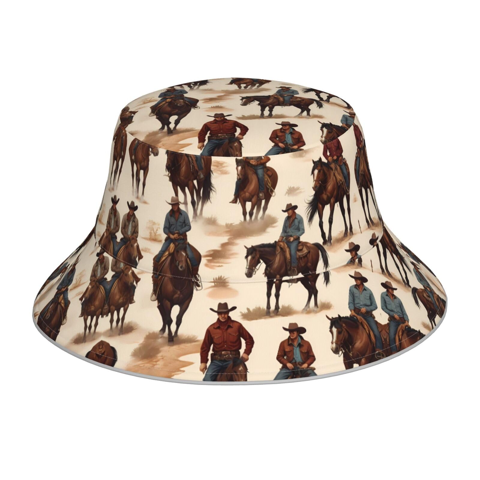 Vvxbhgr Men's Black Reflective Double-Sided Bucket Hat Desert Horses Prints Foldable For Beach, Camping