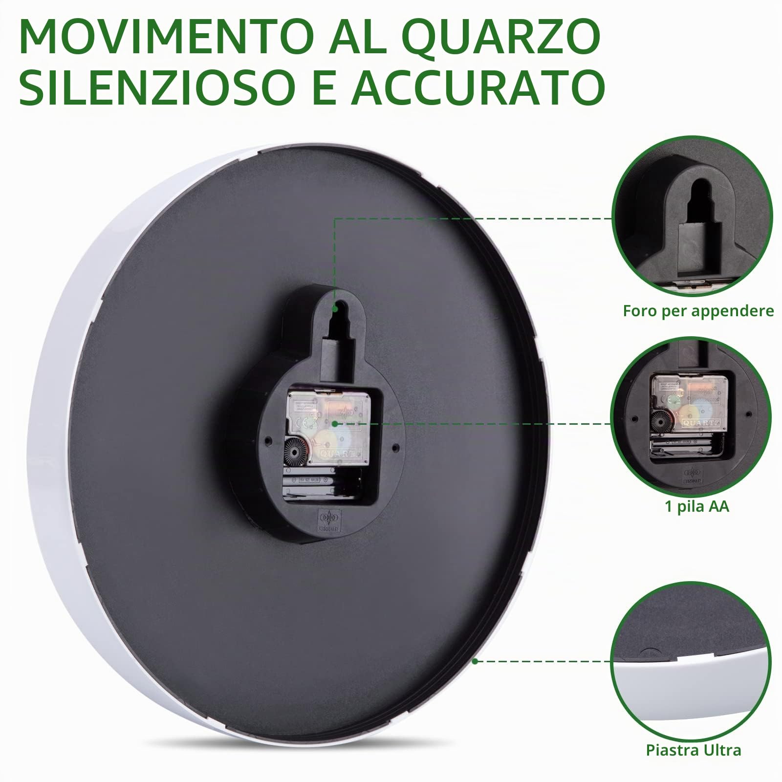 ACCSHINE Orologio gigante da parete silenzioso e luminoso, da 25 cm, con design moderno e digitale, senza ticchettio, per camera da letto, casa, cucina, ufficio, vintage
