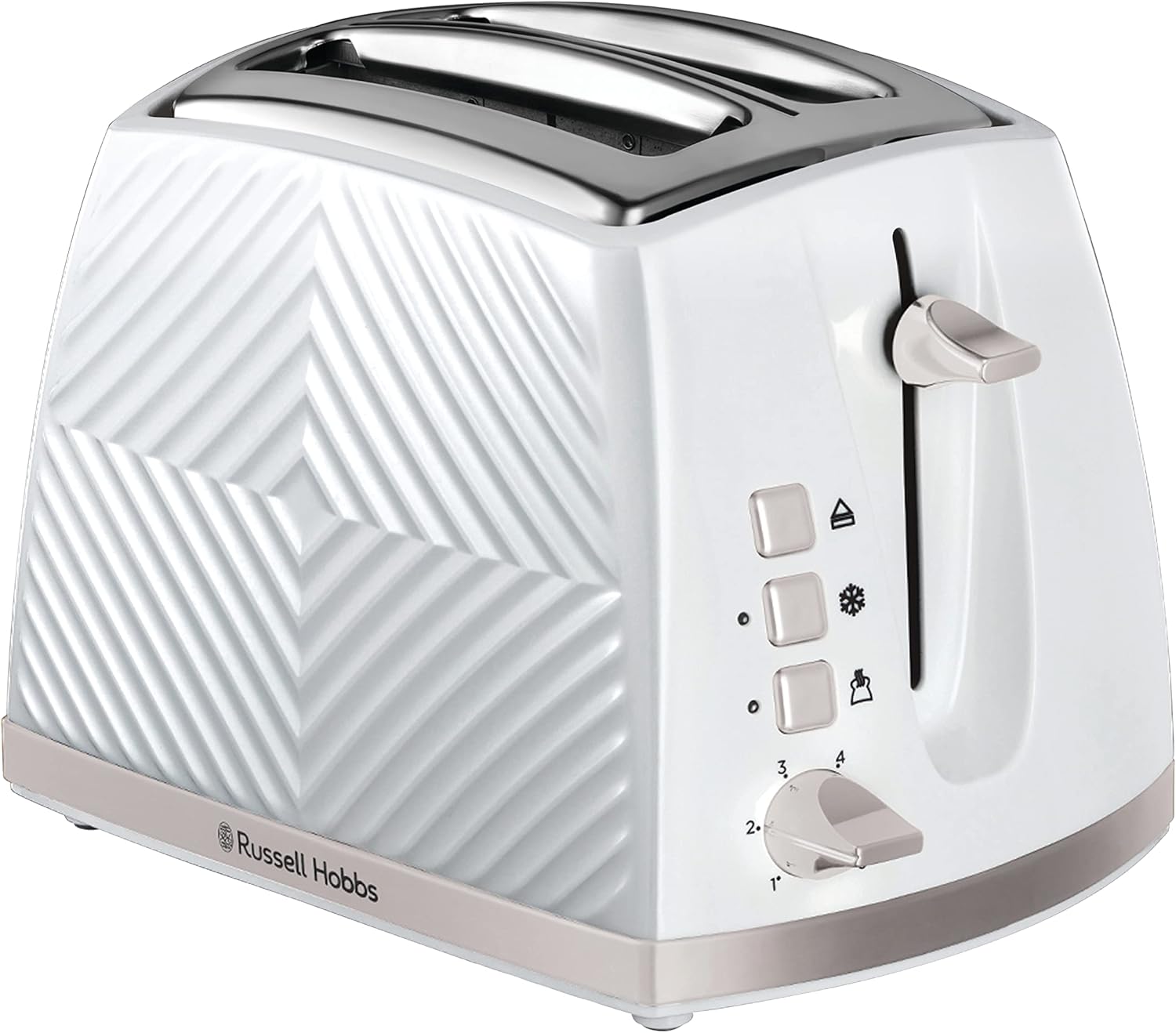 Russell Hobbs Groove 2 Slice toaster, RHT722WHI, Textured Design, 3