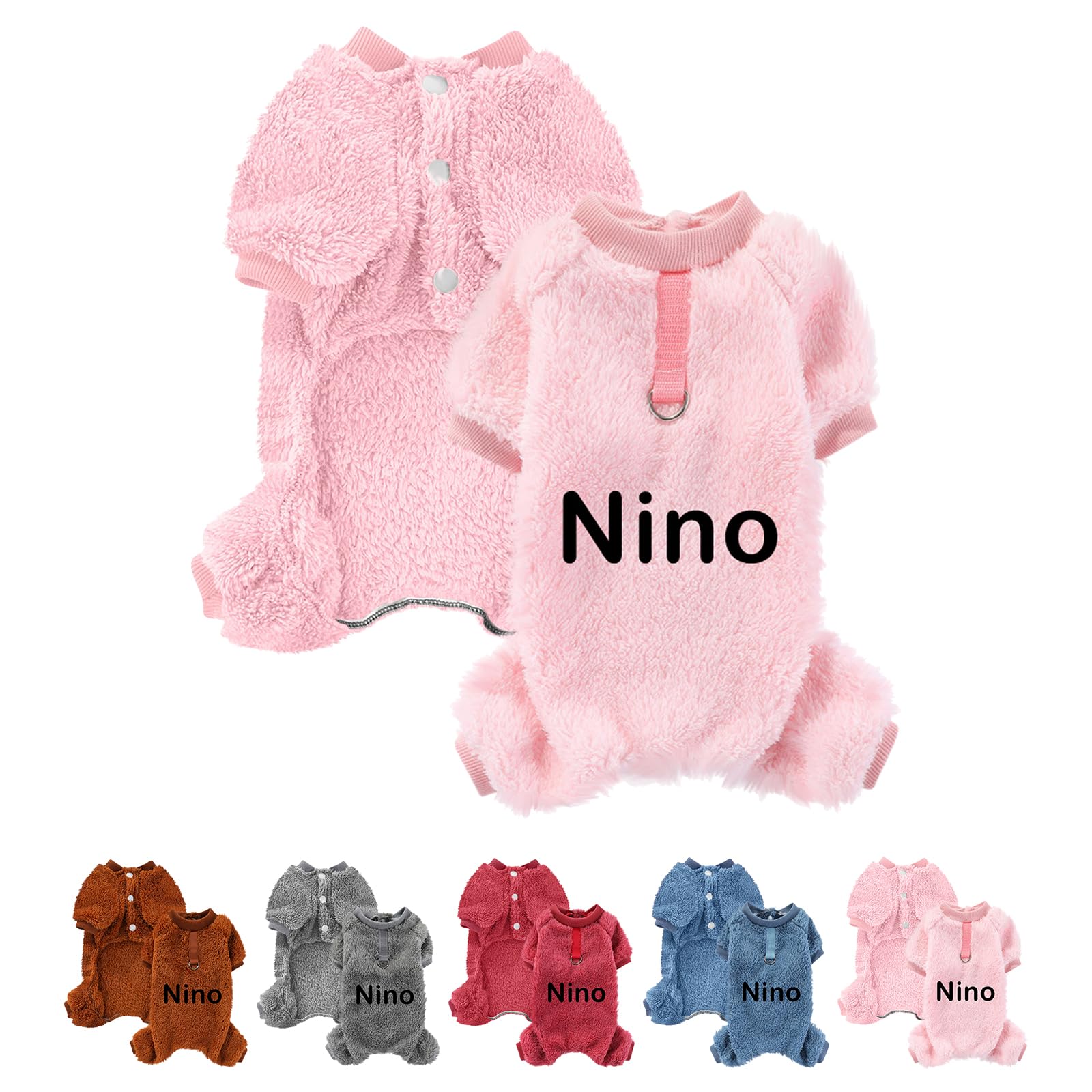 Personalised Four-Legged Plush Dog Jumpers with Customized Text, Warm Winter Dog Fleece, Suitable for Puppies, Small and Medium-Sized Dogs Pink XS