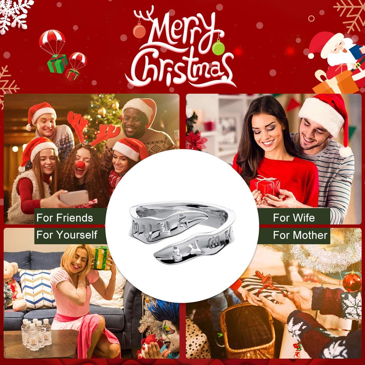 Jewever S925 Sterling Silver Open Ring Sanskrit Mantra Om Mani Padme Hum Open Rings Fine Jewelry 6-9