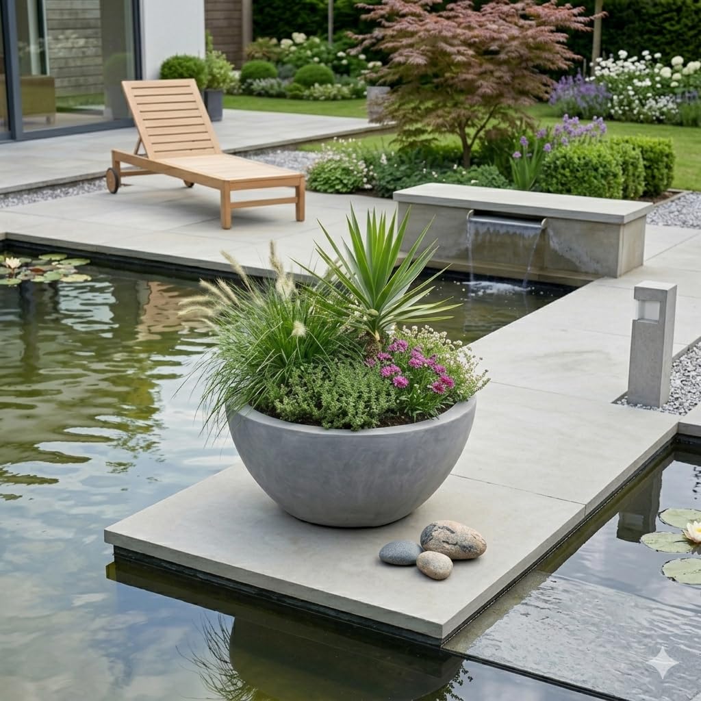 Casa Mina Esteras Pflanzkübel groß außen - Fiberglas Blumenkübel rund 60x31cm - Blumenschale für Draußen - Pflanzschale Frostsicher - Blumenkasten für den Garten - Bristol