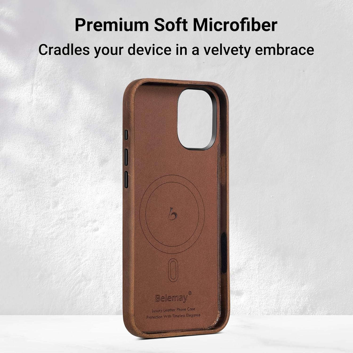 Belemay Leather Case for iPhone 16 Pro, Compatible with MagSafe [Camera Control Button] [Vintage Aesthetic] Premium Crazy Horse Leather, Unique Patina, Comfort Grip, Metal Buttons (6.3") Classic Brown - Image 8