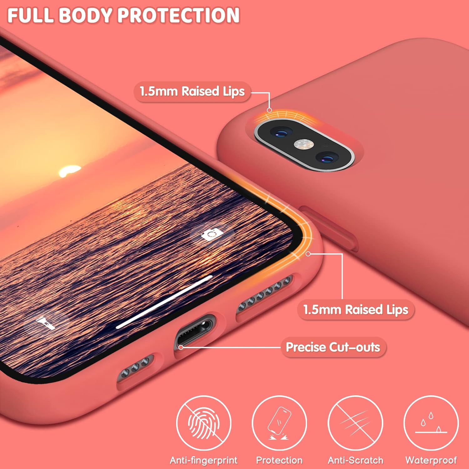 OuXul Case for iPhone X/iPhone Xs case Liquid Silicone Gel Rubber Phone Case,iPhone X/iPhone Xs 5.8 Inch Shockproof Full Body Slim Soft Microfiber Lining Protective Case（Nectarine）