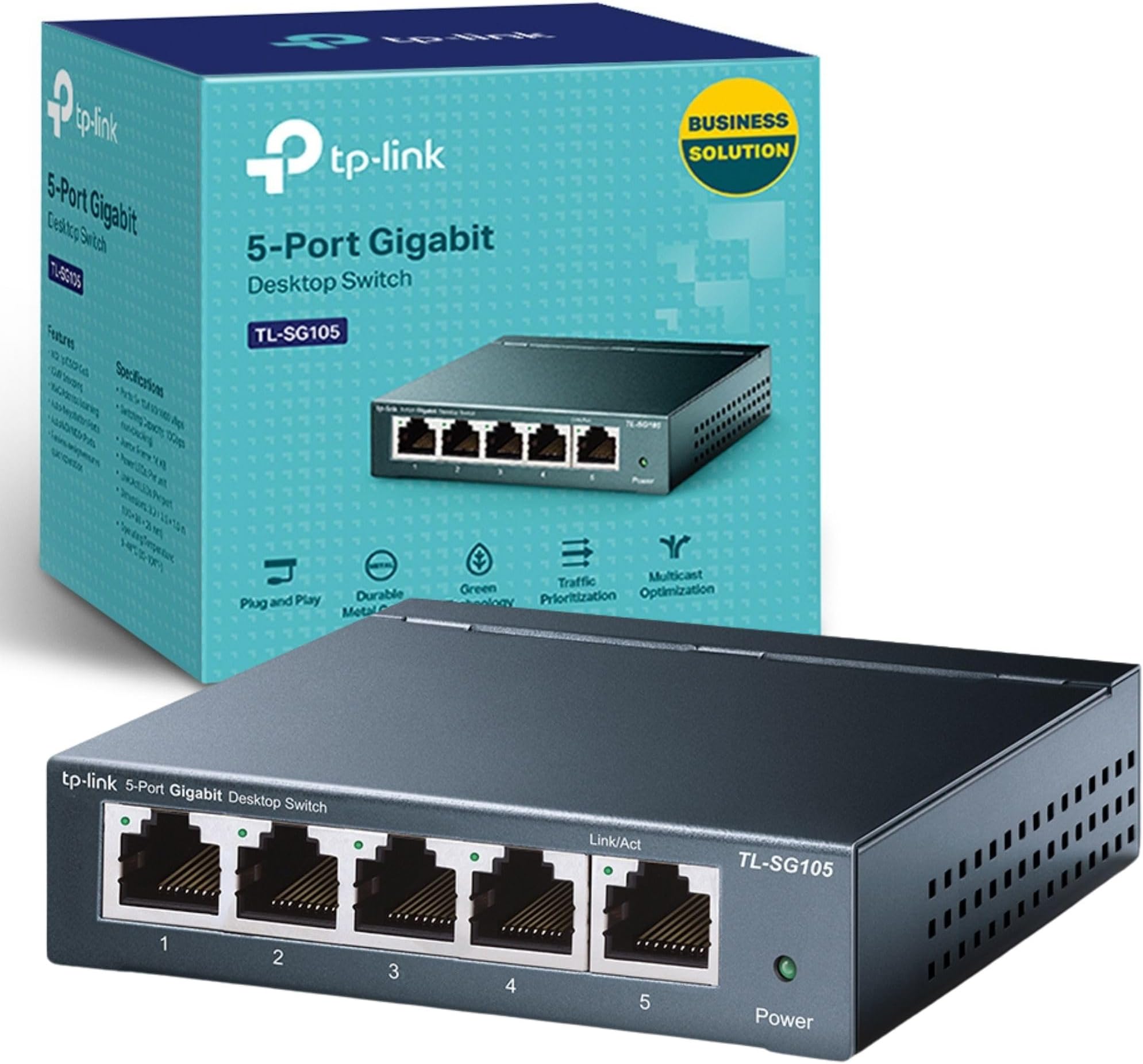 TP-Link TL-SG105S 5 Port Gigabit Ethernet Network Switch, Ethernet Splitter 1 to 4, Network 4 Way Ethernet Hub, Desktop & Wall-Mounting, Sturdy Metal Case, Fanless, Plug & Play, Energy-Saving