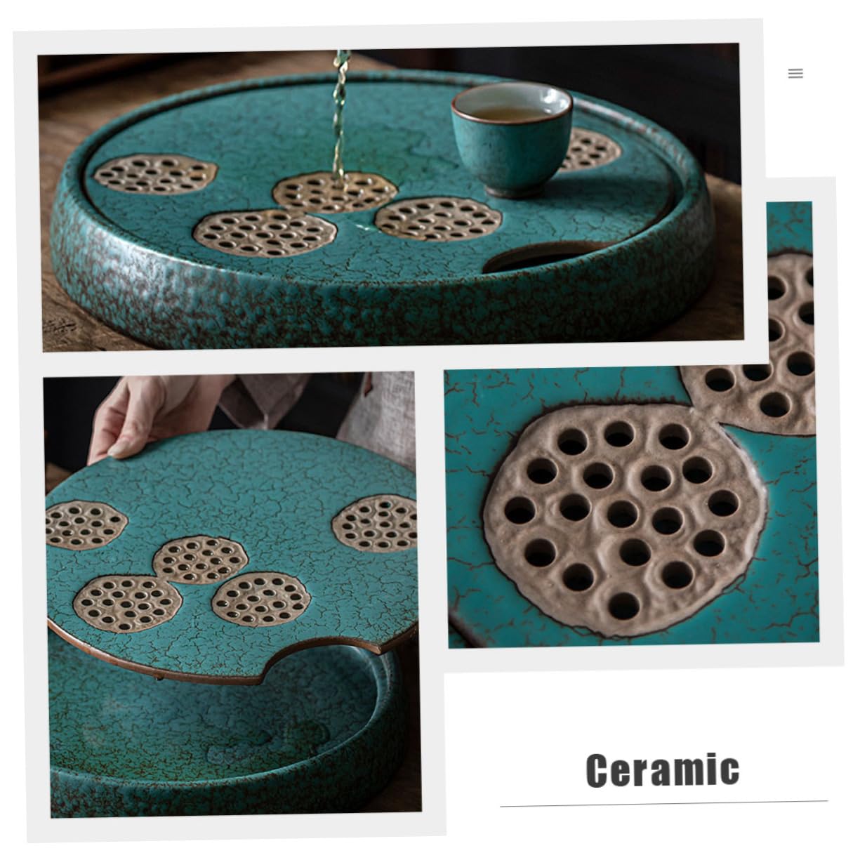BRIGHTFUFU 1pc Creative Peacock Green Ceramic Tea Tray for Dry Brewing Multi-purpose Storage for Use Elegant Design Practical Teapot and Teacup Holder