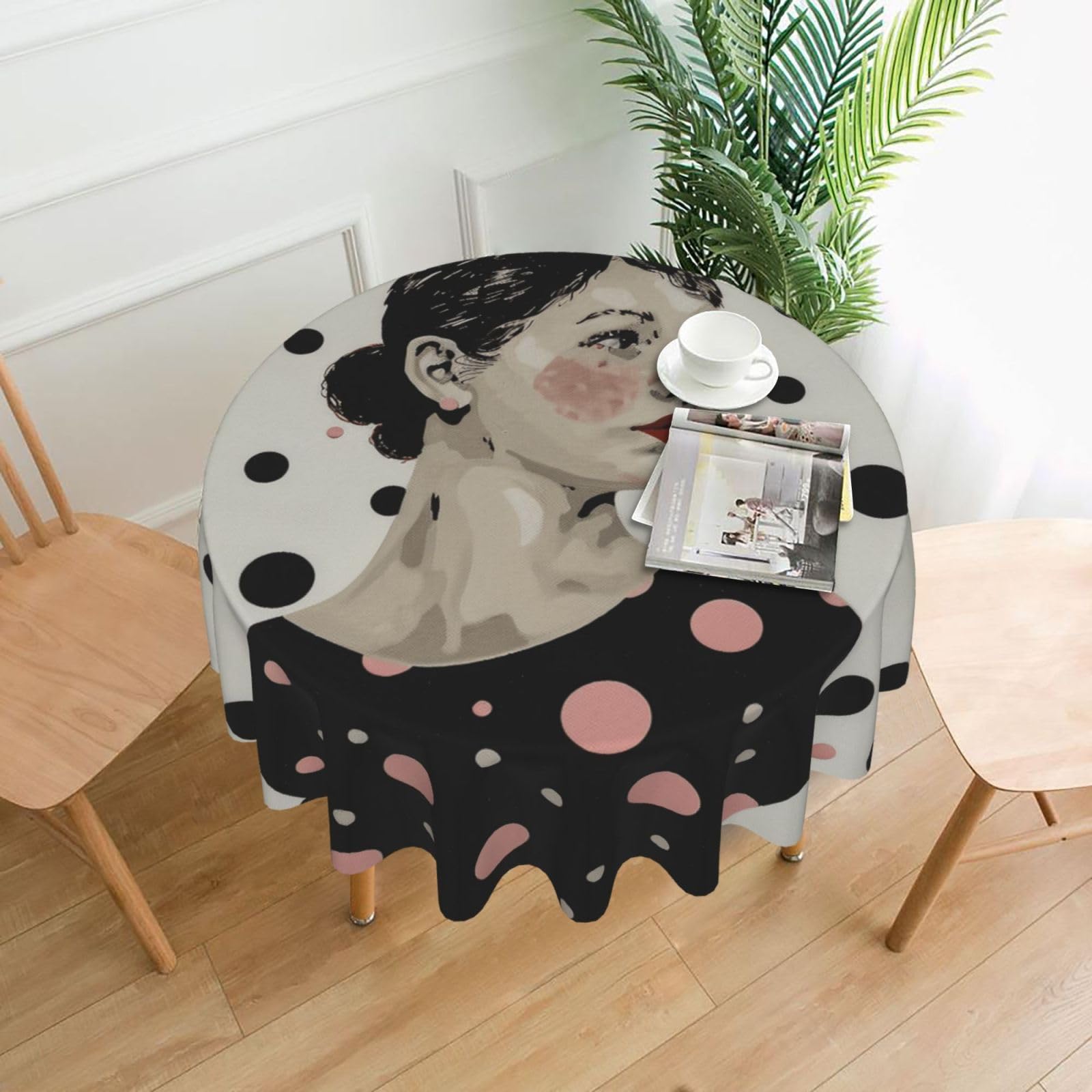 WPKJU Polka Dot Printed Round Tablecloth 60 in Water Resistant Table Cover Washable Table Cloth for Dining Tables
