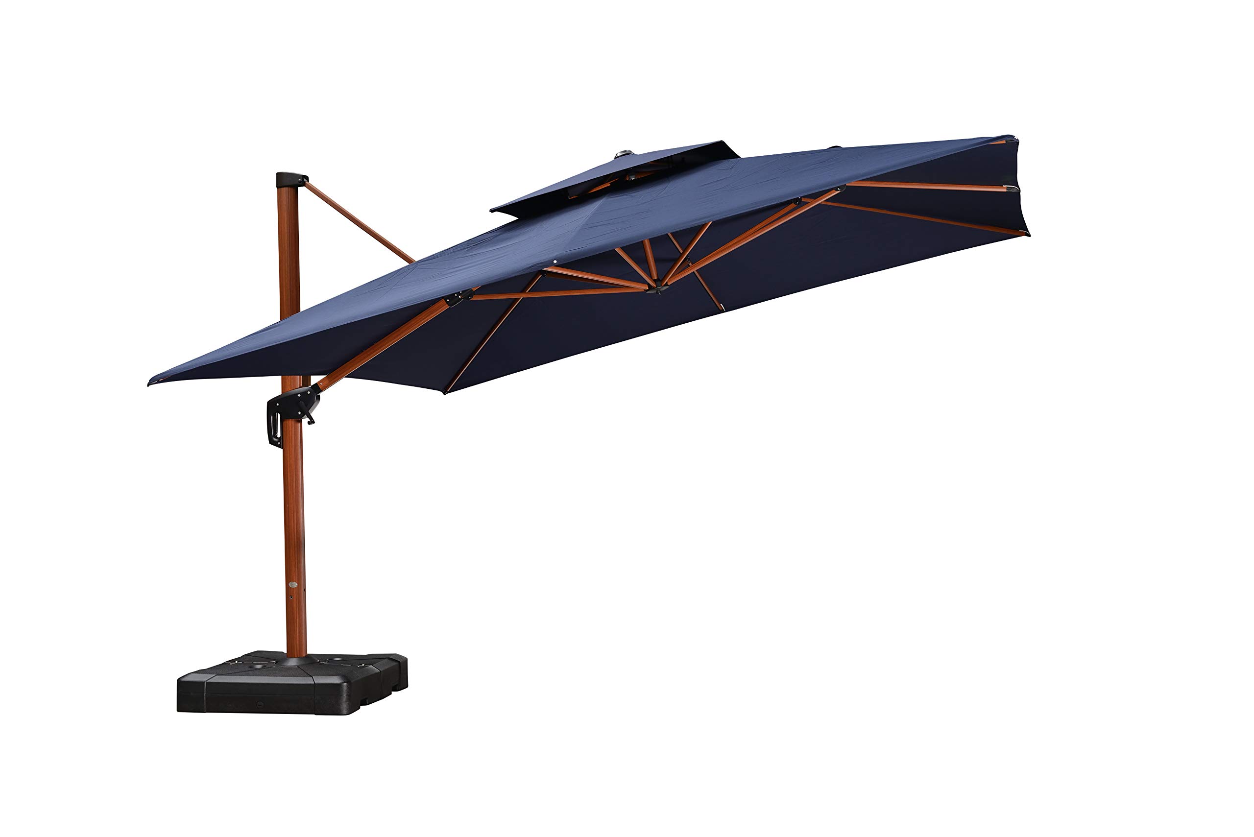 PURPLE LEAF 10 Feet Double Top Deluxe Wood Pattern Square Patio Umbrella Offset Hanging Umbrella Outdoor Market Umbrella Garden Umbrella