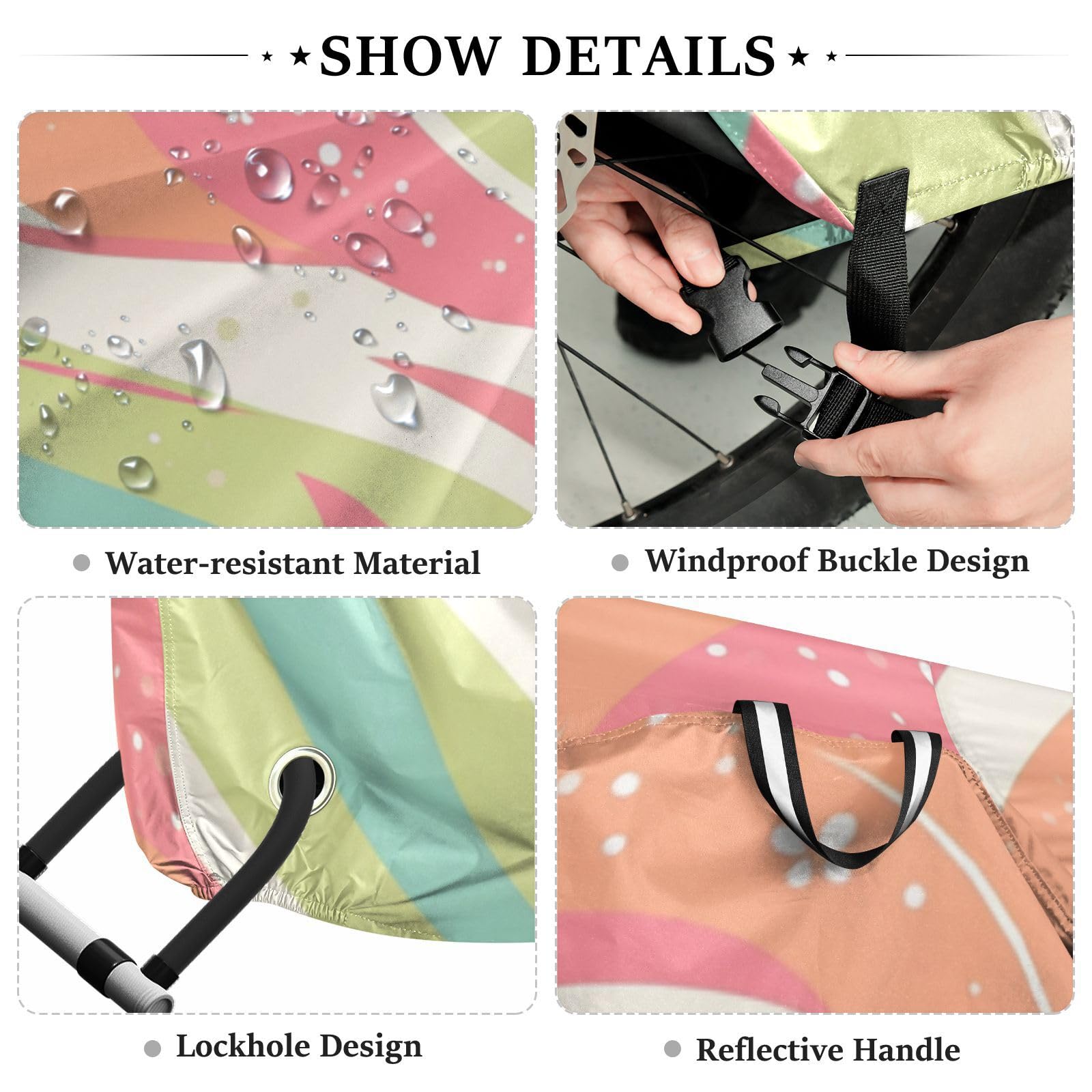 Housse imperméable pour vélo avec trous de verrouillage - Résistante aux UV - Pour intérieur et extérieur - Convient à la plupart des protections pour vélo de route - Rose et vert