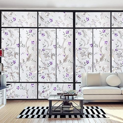 Miniatura 6 de Película decorativa no adhesiva para ventana con diseño de flores de iris, película de vidrio de adherencia estática, película de privacidad
