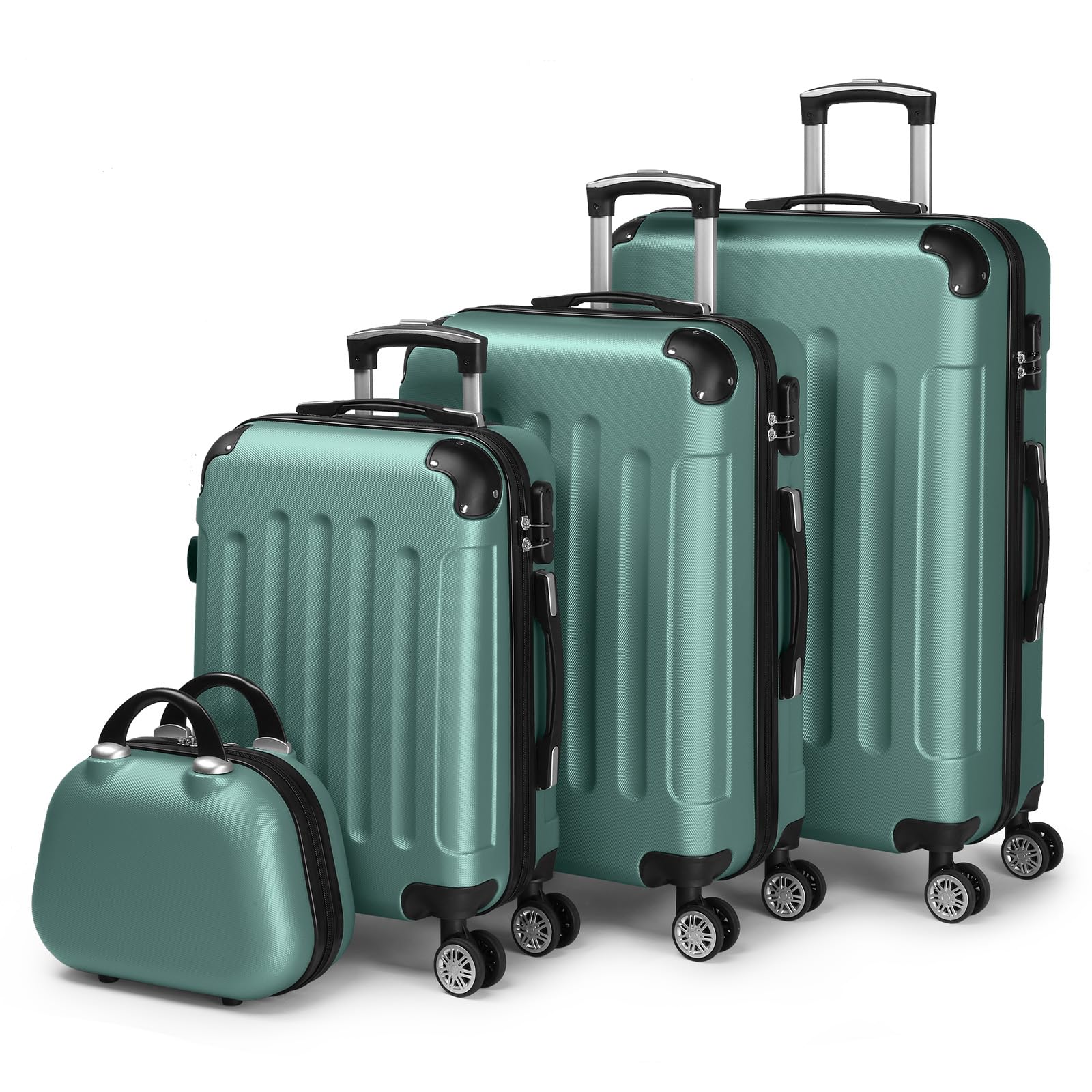LALAHO Kofferset 4 teilig Hartschale mit Kosmetikkoffer - Türkis | Koffer Set aus ABS, Reisekoffer mit Rollen Groß, Hartschalenkoffer Set, Koffer & Trolleys