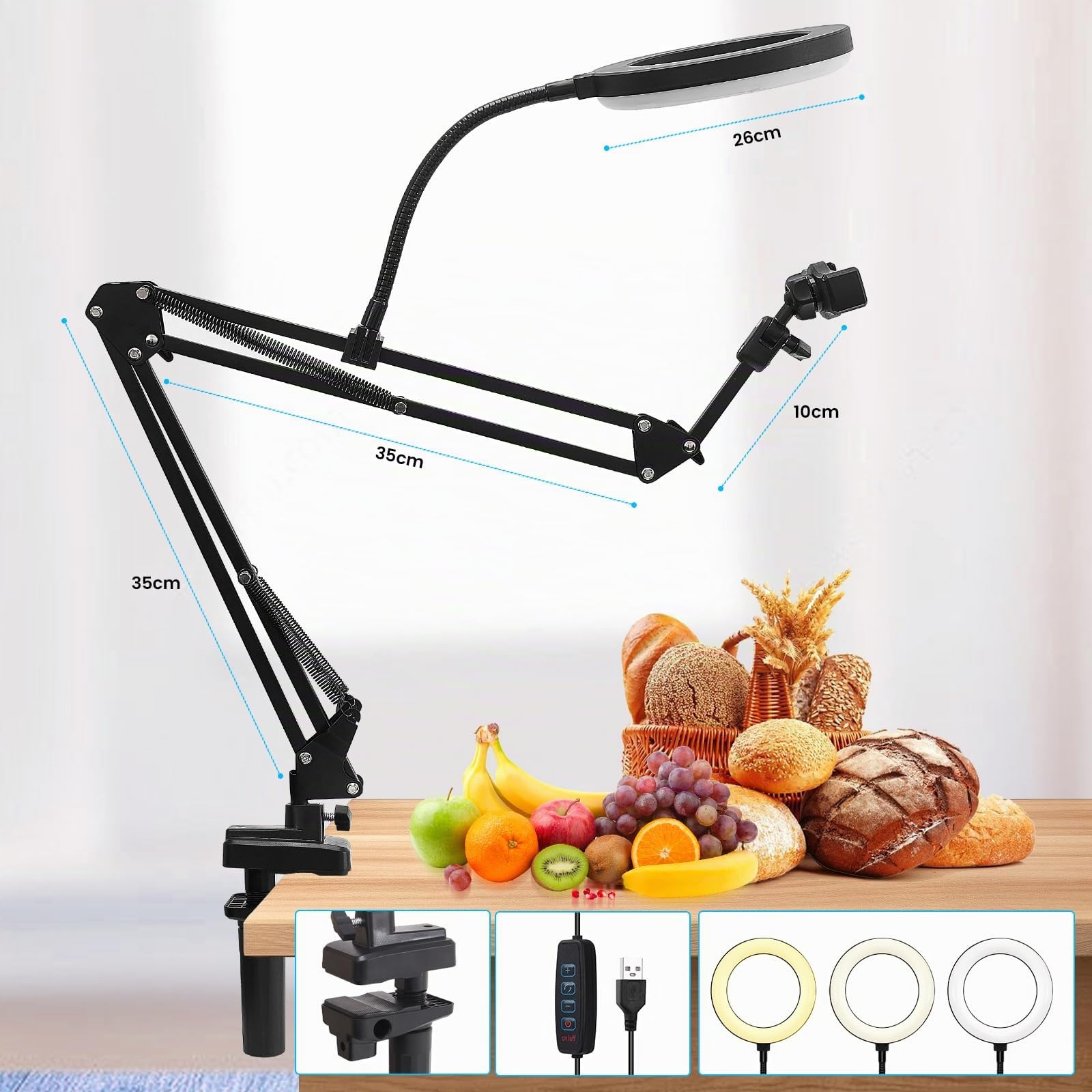 Led Luce Ad Anello Con Supporto Per Telefono,Supporto E Supporto Per Telefono,Scrivania Treppiede Regolabile,Scrivania Con 3 Colori 10 Luminosità Per Selfie (10'' Led Luce Ad Anello)