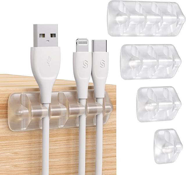 Syncwire Cable Clips Cable Holder [ 5 Pack] Cable Management Multi-Purpose Cable Guide Cable Organiser Set for Desk, Power Cable, USB Charging Cable, Audio Cable, Charging Cables etc. Transparent