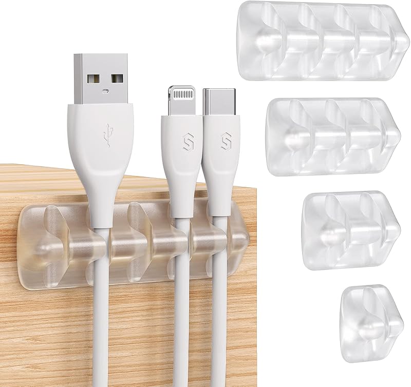 Clear Cable Clips - Cord Holders - Self Adhesive Cable Management Organizer - Home, Office, Cubicle, Car, Nightstand, Desk Accessories - Gift Ideas Men, Women, Dad, Mom (5 Packs/15 Slots) | Strong Adhesive, Cable Management Organizer, for Home, Office, Cubicle, Car, Nightstand, Desk Accessories