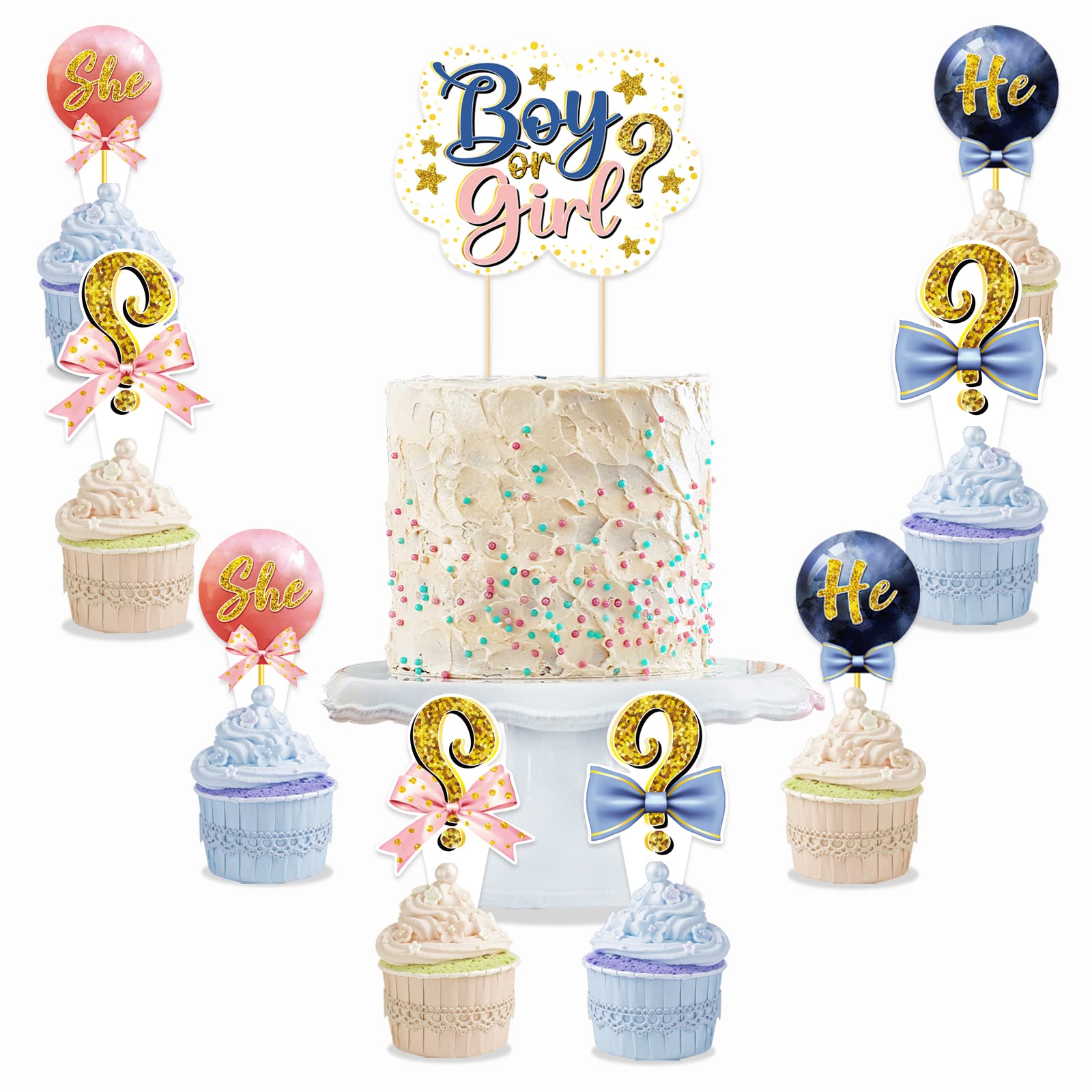 Buy 41 Pieces Gender Reveal Cupcake Toppers Boy or Girl Cake Topper