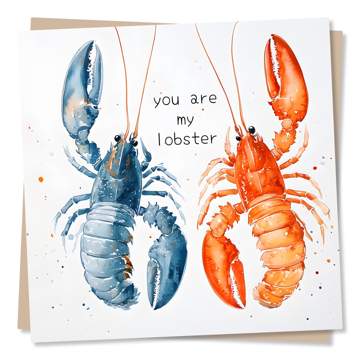 Bonita tarjeta de cumpleaños de langosta, tarjeta de aniversario o tarjeta de San Valentín para pareja, diseño de langosta naranja y azul para marido, esposa, novia, novio