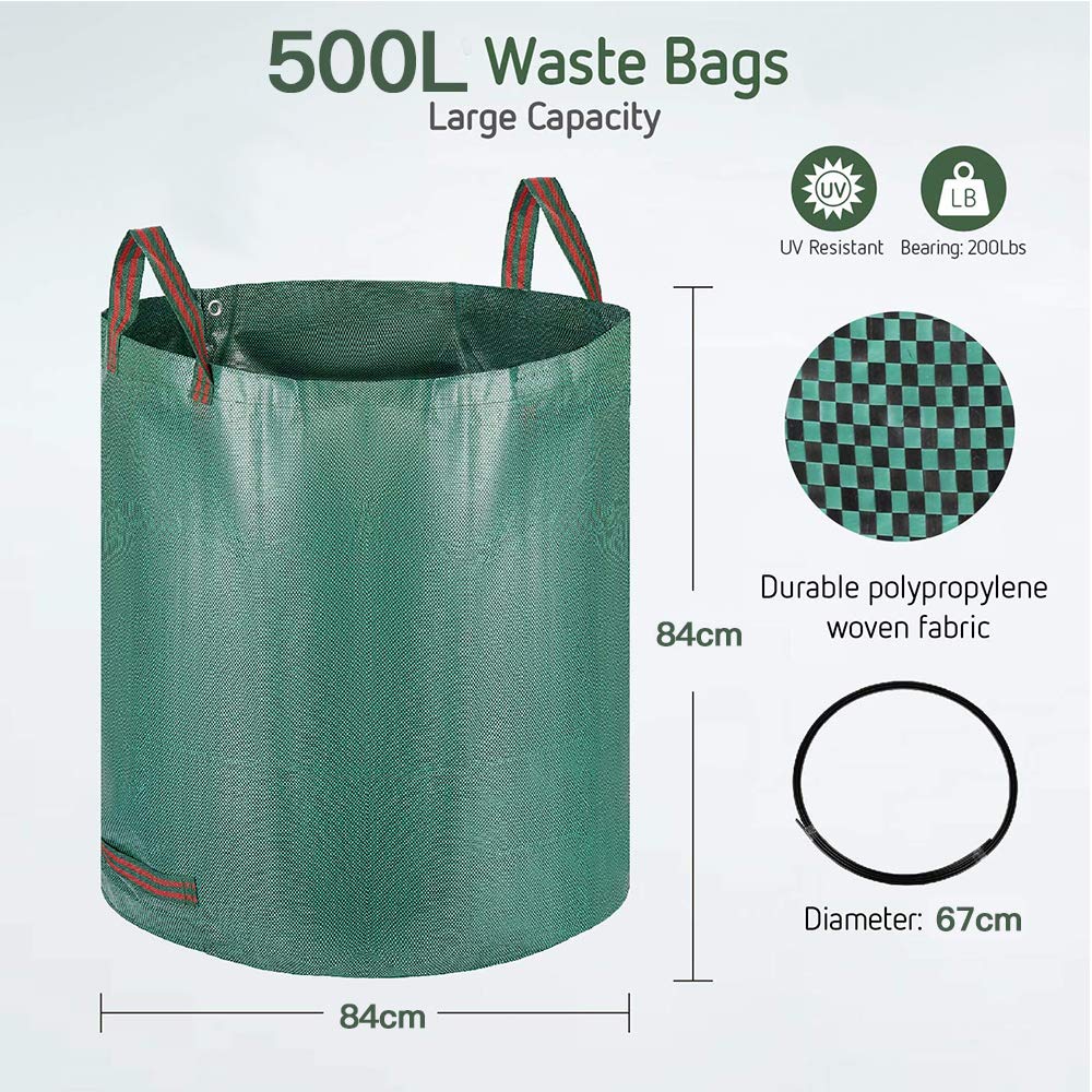 Vendeur pro 500L Sac Dechets Verts, PE Sac de Jardin, Sac Jardinage Dechets Réutilisable (4, 500L)