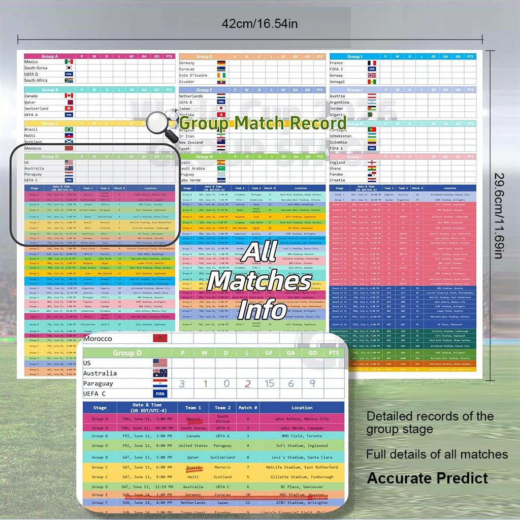 HASTHIP FIFA World Cup 2026 Schedule Poster With Marker, 48-Team Tracker 1