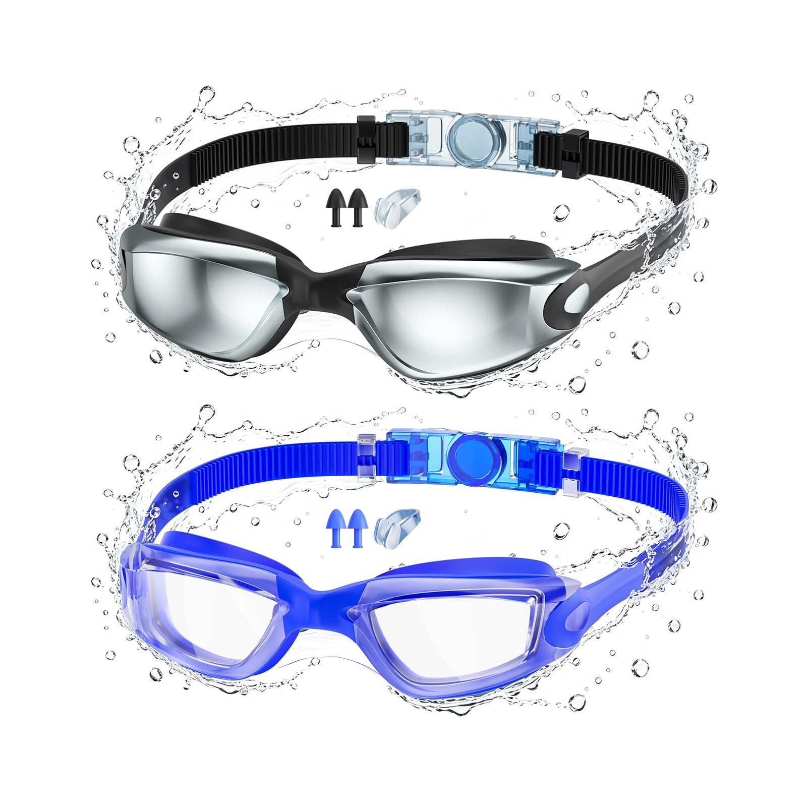 Estefanlo Swimming Goggles, 2 Pack Swimming Goggles Kids 6-14, Goggles Swimming Adult, Kids Swimming Goggles Anti Fog Swimming Goggles (blue clear+black clear) โ image 1