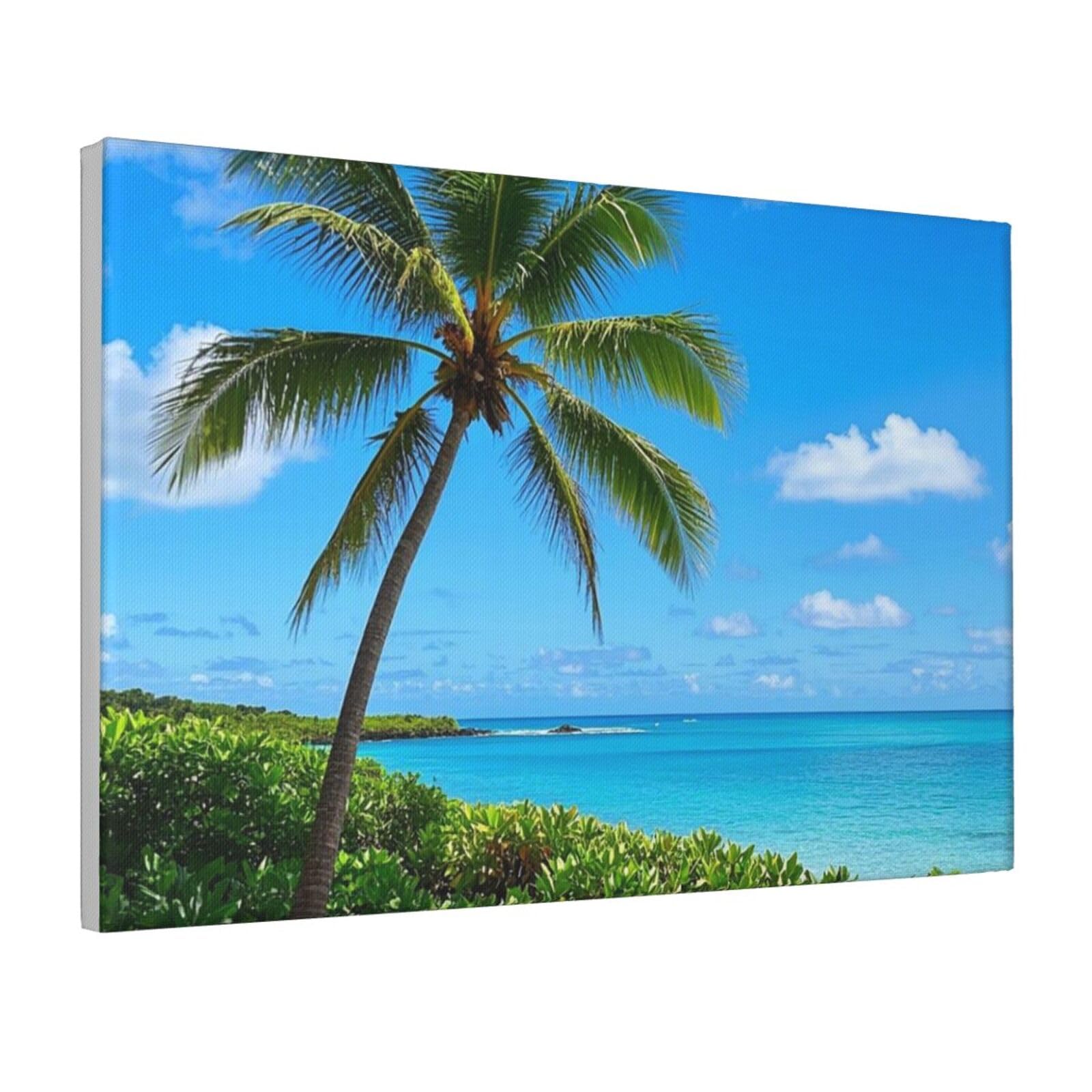 Framed Wall Art for Living Room Art Work, Tropical Sea Coconut Tree Tropical Picture Prints Modern Office Wall Paintings Poster Aesthetic Wall Decorations for Home Decor Ready To Hang 12"x18"