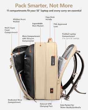 Vacuum Travel Backpack with Removable Hip Belt & Vacuum Bag with Pump 60L