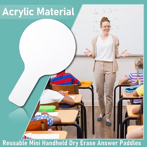 Miniatura 5 de 4 paletas pequeñas de borrado en seco, mini pizarras blancas de mano de doble cara con 2 marcadores borrables, tableros de respuestas acrílicas para