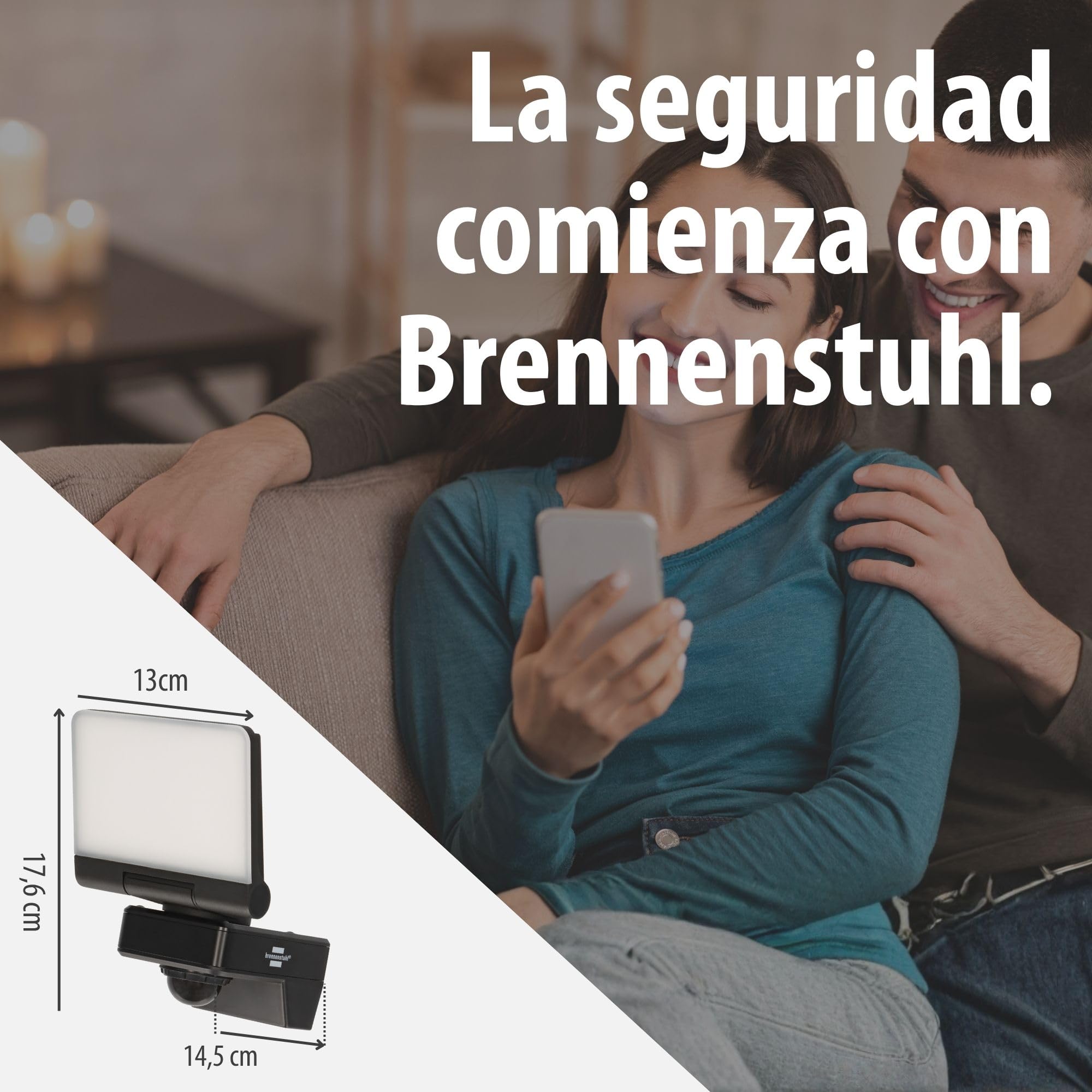 Brennenstuhl Connect WiFi Foco LED WF 2051 P (24W, 2800lm, IP54, varias funciones de luz ajustables a través de la aplicación, foco de exterior para montaje en pared con detector de movimiento)