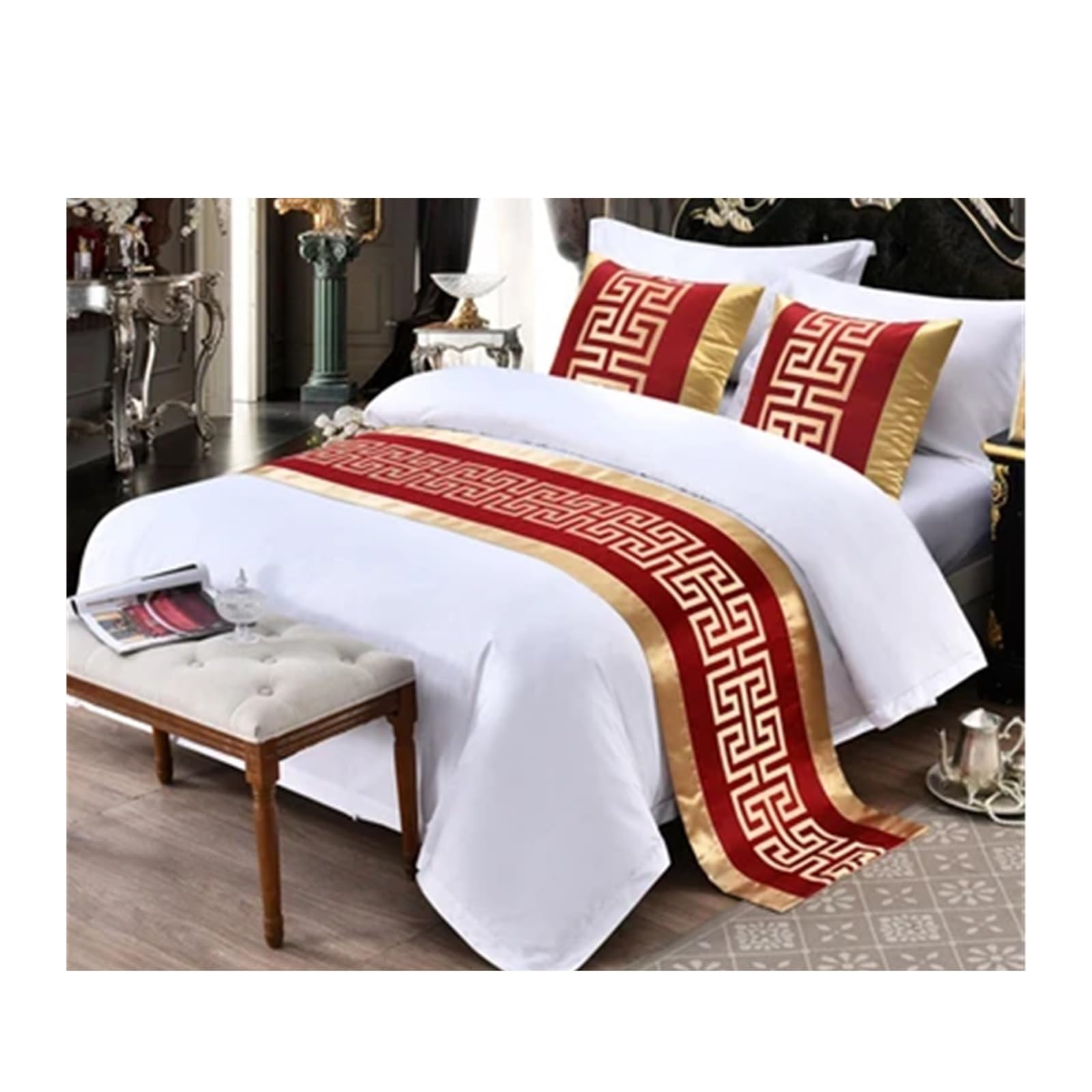 SHENJMAI Bed Runner Bed Table Runner Flag Hotel Cupboard Bedding Decor for Home Parlor Wedding Room(E,50x240cm)