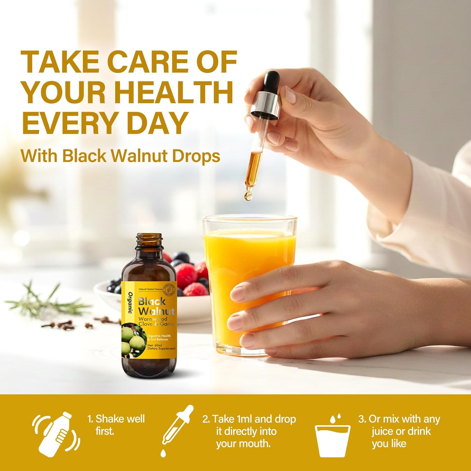 Black Walnut Wormwood Clove Tincture, Herbal Digestive Support, Alcohol-Free Herbal Extract, 2 Fl Oz - Image 9