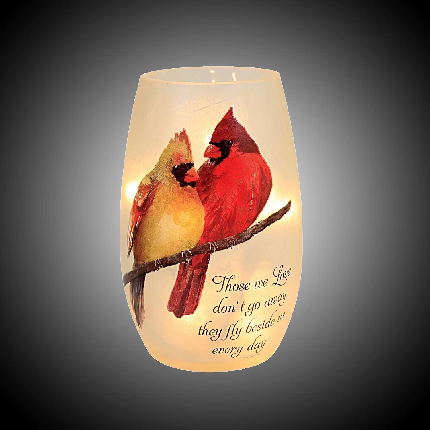 Stony Creek Cardinal Pre-Lit Electric Vase, 5.0", Glass, Bereavement Sympathy Bird, Seasonal Celebration Lighting, Cbc2204 Fly