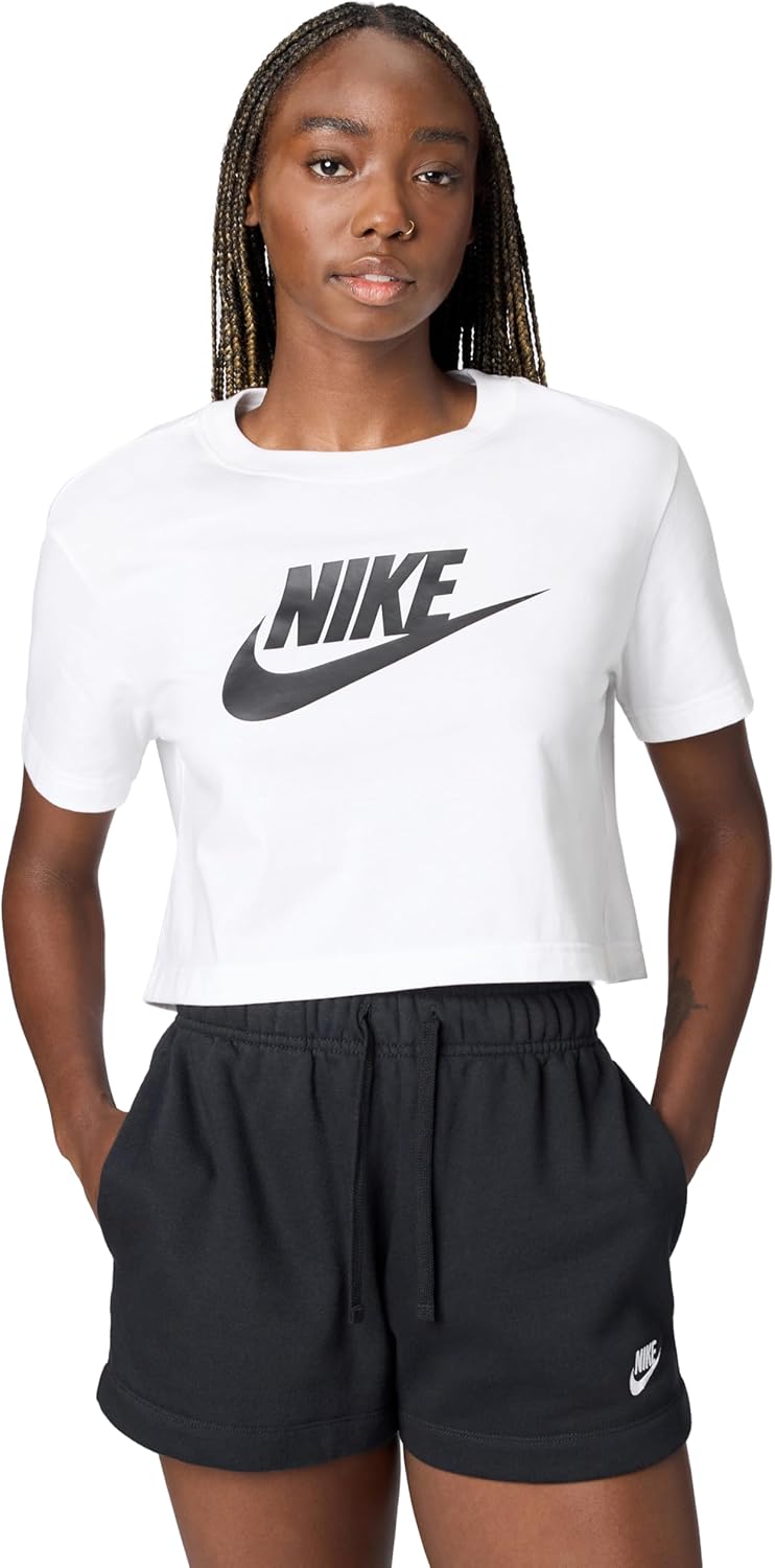 white and black nike crop top