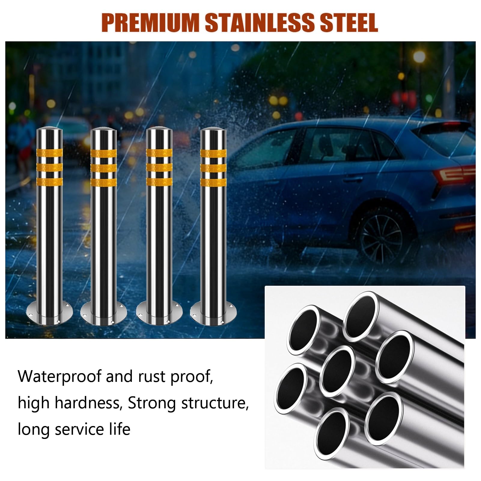 Bolardo de Seguridad Bolardo De Acero Inoxidable Con Guardia De Seguridad Puesto De Estacionamiento De Control De Tráfico Para Garajes, Entradas De Acceso Y Aceras(1 Pack,H 23.7in x D 4.5in)
