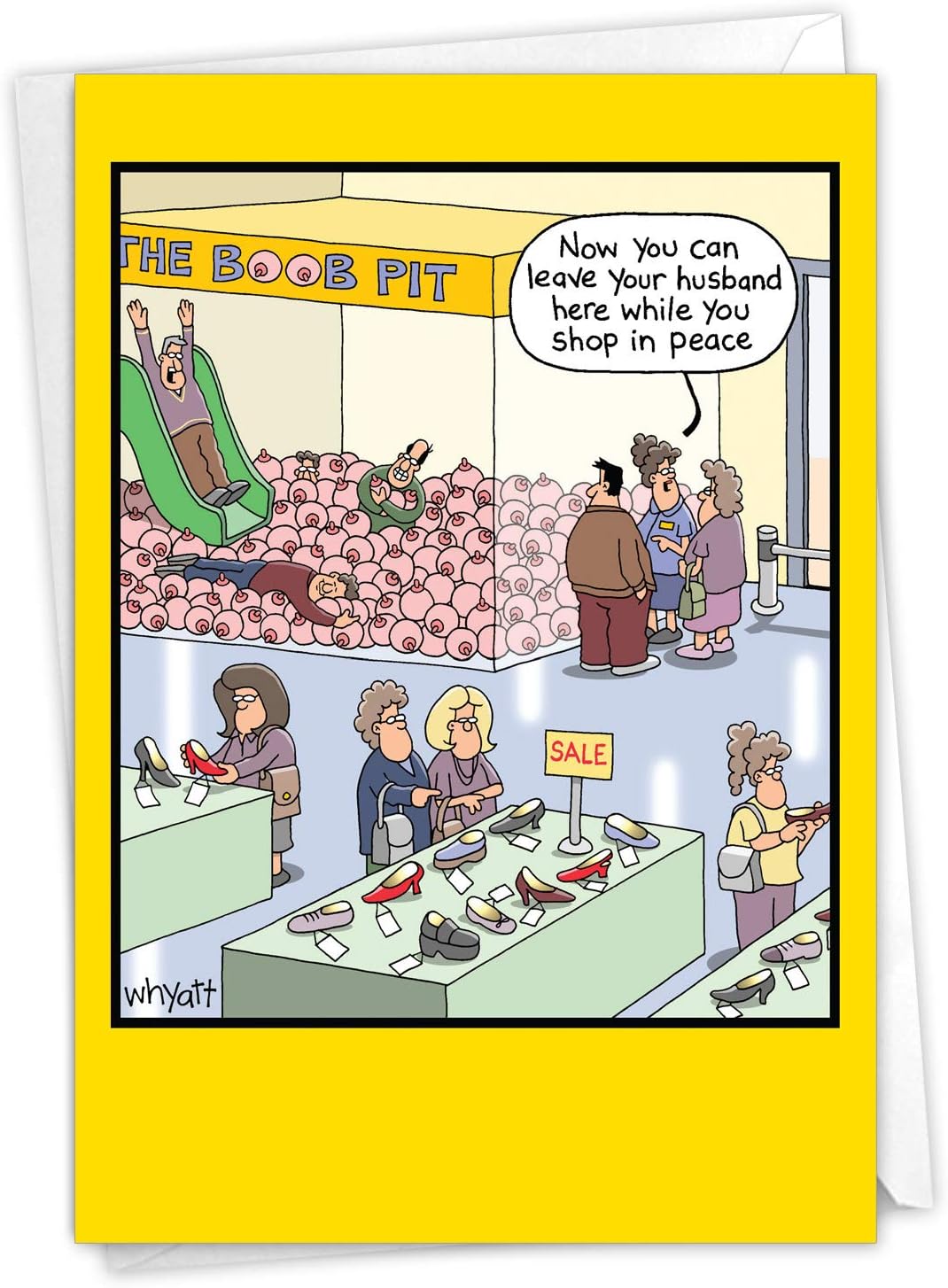 NobleWorks - 1 Funny Cartoon Card for Birthdays - Happy Bday Celebration for Grown-Ups, Humor Stationery Greeting - Boob Pit 4349