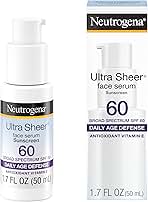 Neutrogena Ultra Sheer Face Sunscreen with Vitamin E & SPF 60, Sunscreen for Face with Broad Spectrum UVA/UVB Protection, Fragrance-Free, Oxybenzone-Free, Water-Resistant (80 minutes), 1.7 Fl Oz