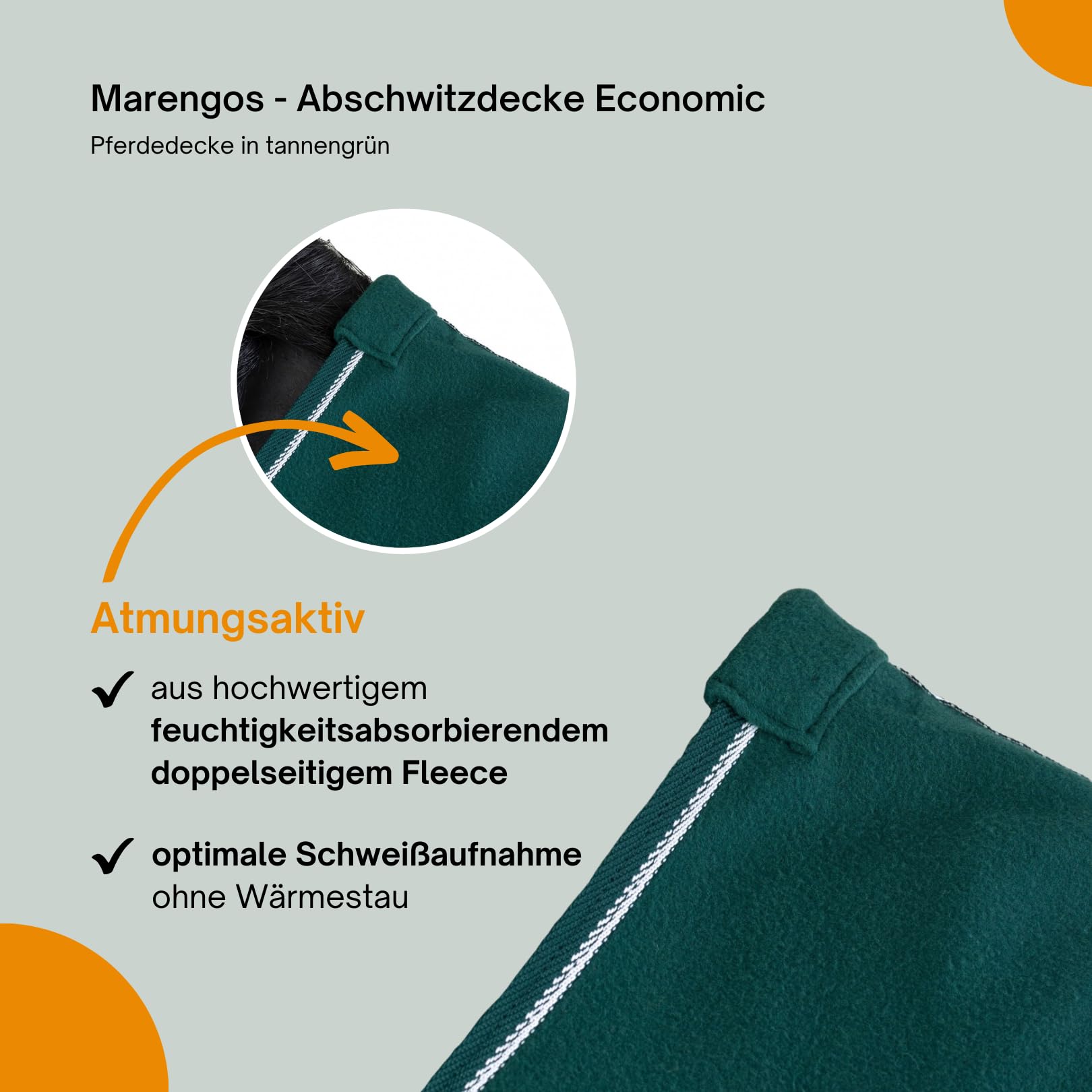 Marengos - Abschwitzdecke Economic | Pferdedecke mit Schweifkordel, Widerristpolster & Metallverschluss | atmungsaktive Fleecedecke | Pferde-Outdoordecke | Pferde Zubehör in Tannengrün | 155cm