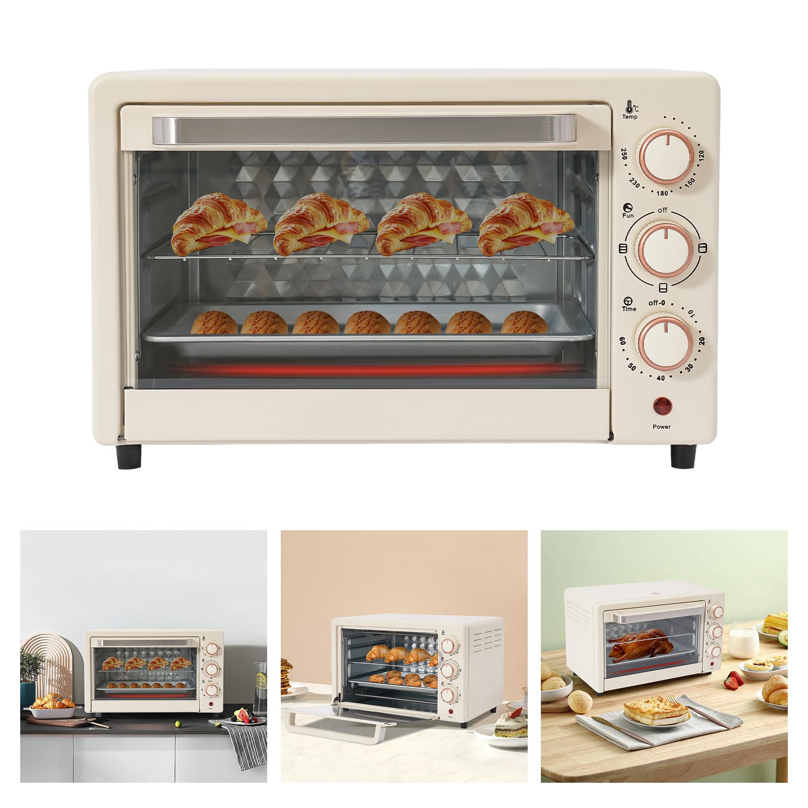 Horno eléctrico 22L minihorno con temperatura ajustable temporizador 60 minutos aire caliente versátil