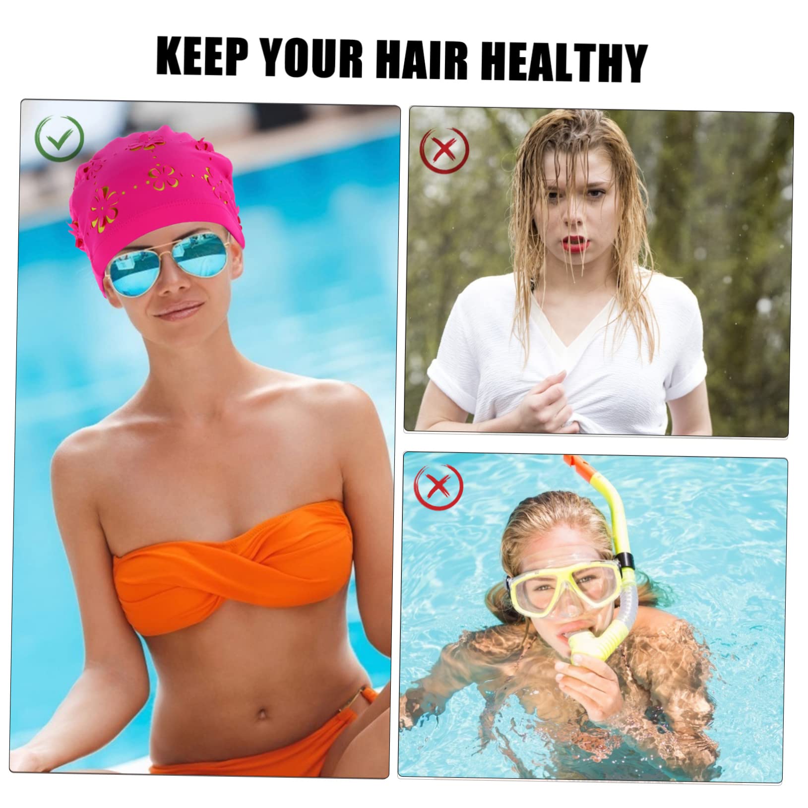 Sosoport 3piezas Gorro De Natación Protección para Oídos Diseño De Flores para Mujeres Resistente Al Agua para Piscina y Actividades Acuáticas