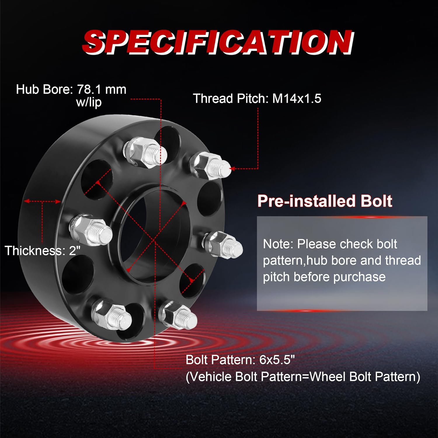 2 Inch 6x5.5 Wheel Spacers to 6x139.7mm Hubcentric Wheel Adapters Spacers with 6 Lug 78.1mm Hub Bore M14x1.5 Studs Compatible for Escalade Silverado Sierra 1995-2024 (Set of 4)