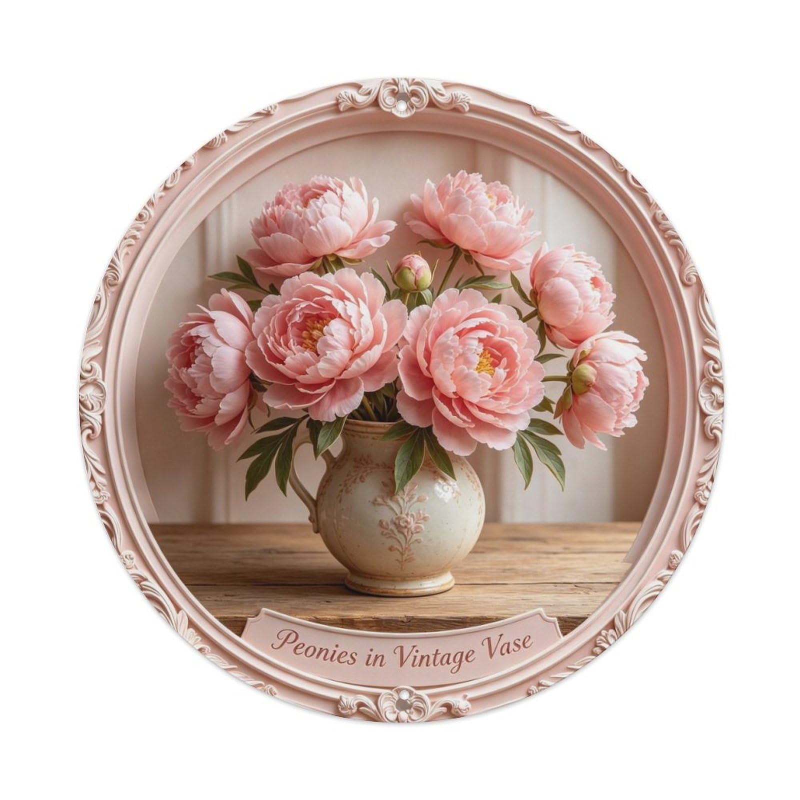 Peonies in Vintage Vase Metal Tin Sign Plaque